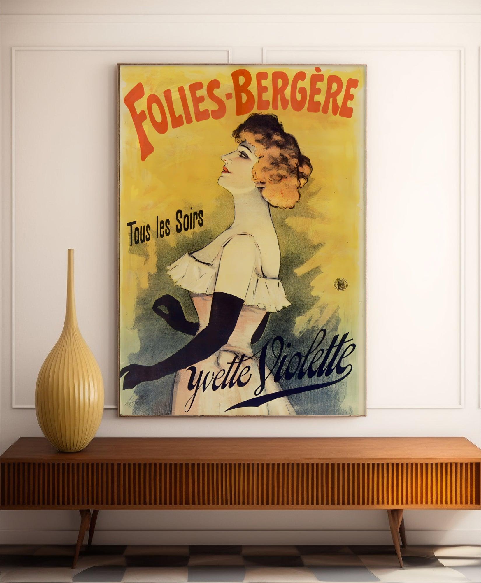 Affiche cabaret vintage "Folies Bergères : Yvette Violette" - Haute Définition - papier mat 230gr/m² - Poster Vintage