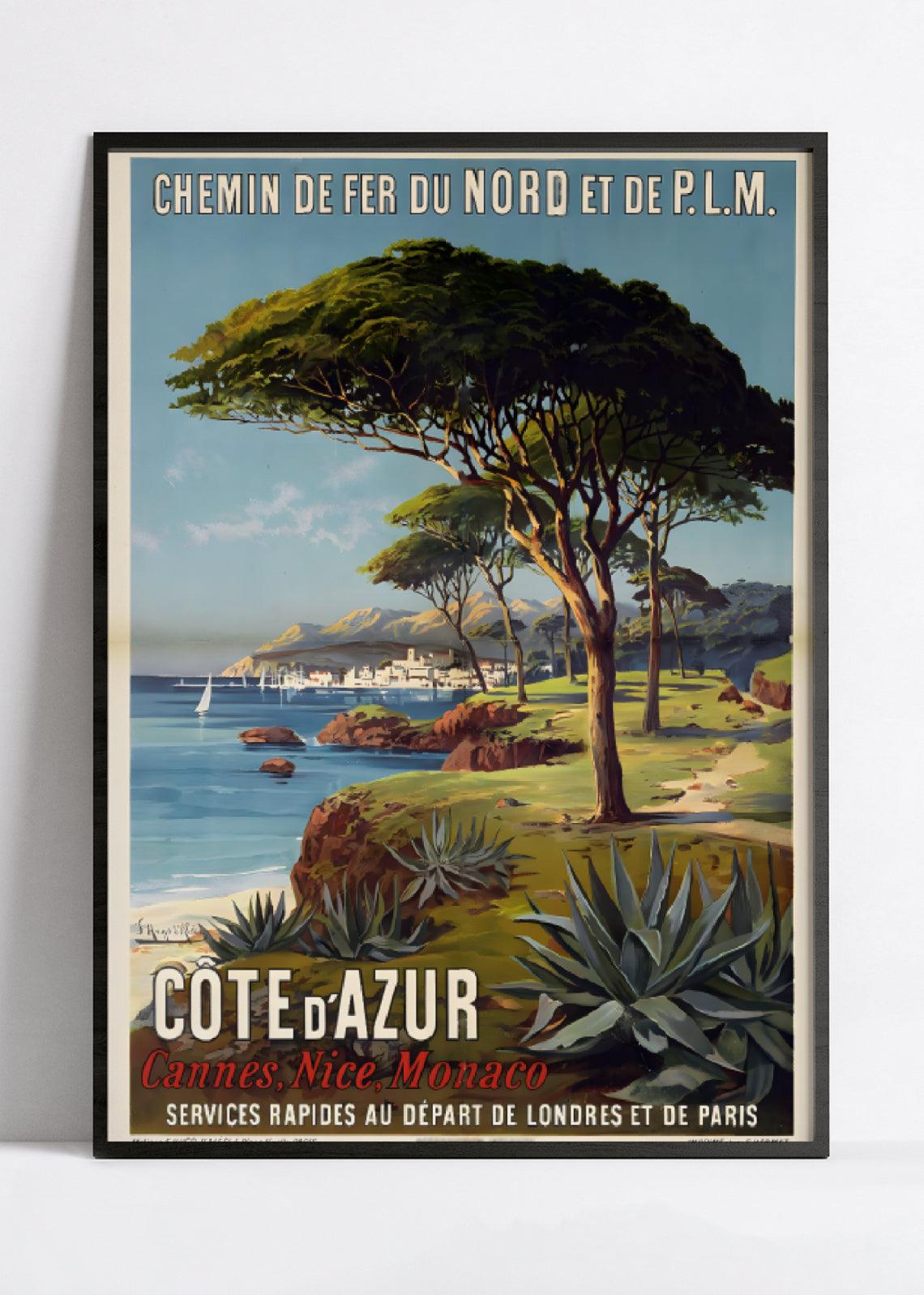 Affiche "Côte d'Azur" vintage - Hugo D'Alesi - Haute Définition - papier mat 230gr/m2 - Poster Vintage