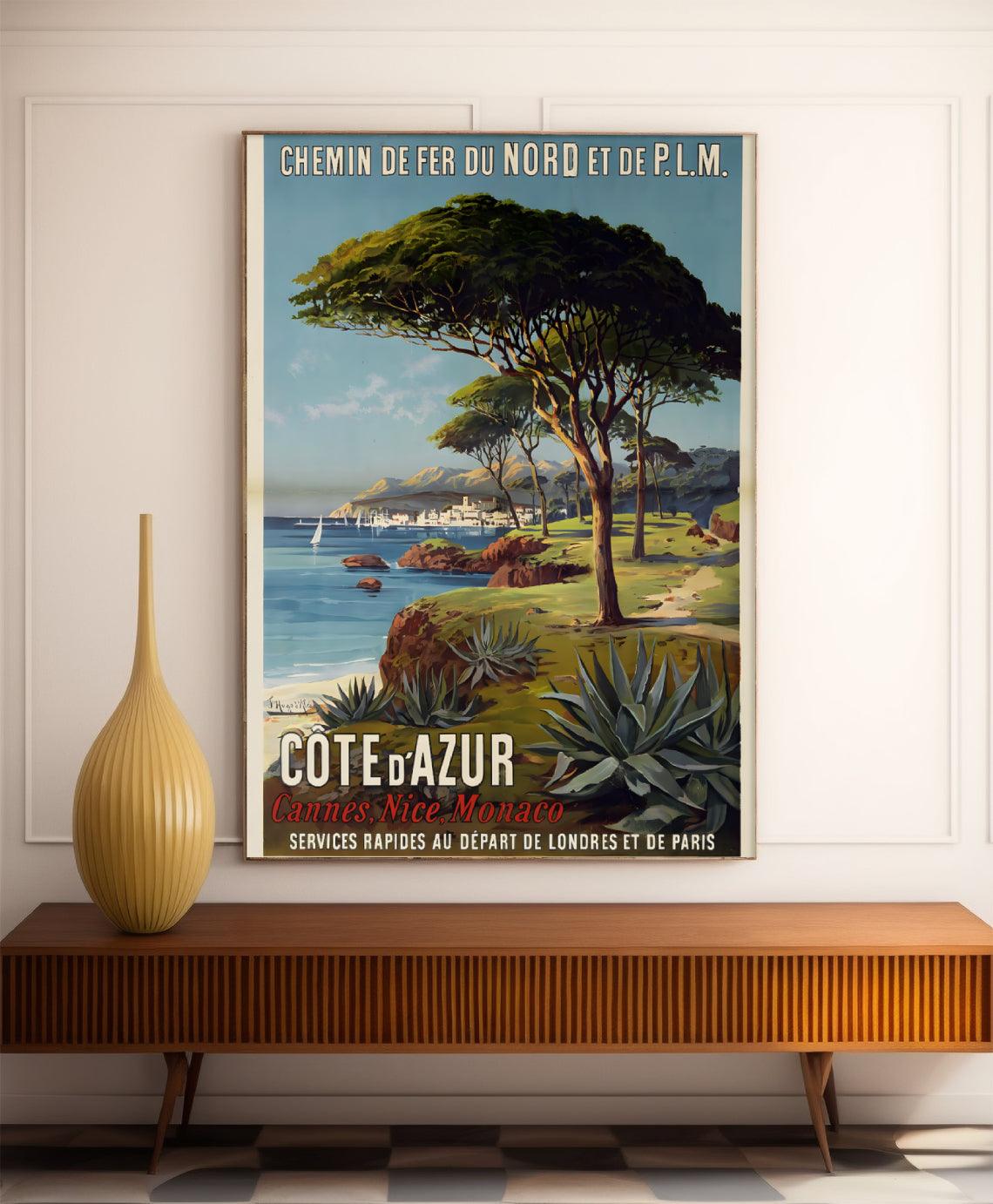 Affiche "Côte d'Azur" vintage - Hugo D'Alesi - Haute Définition - papier mat 230gr/m2 - Poster Vintage