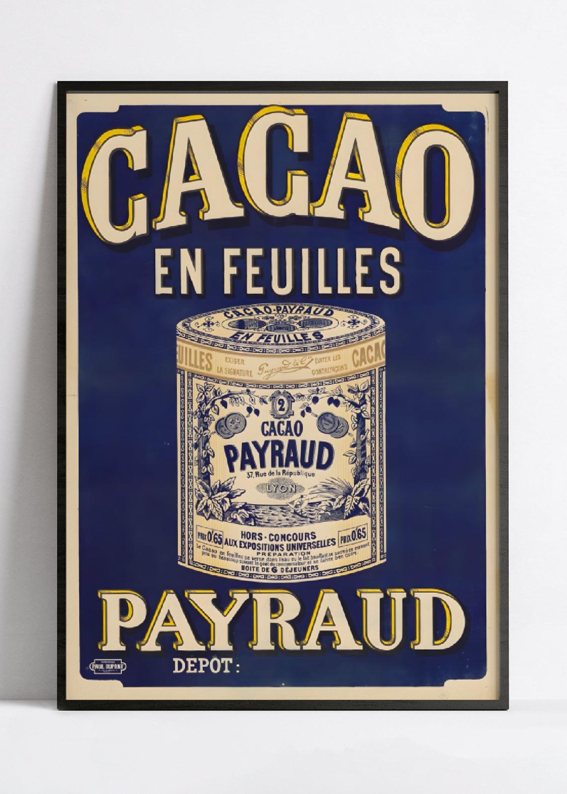 Affiche cuisine vintage "Cacao Payraud" - Haute Définition - papier mat 230gr/m² - Poster Vintage