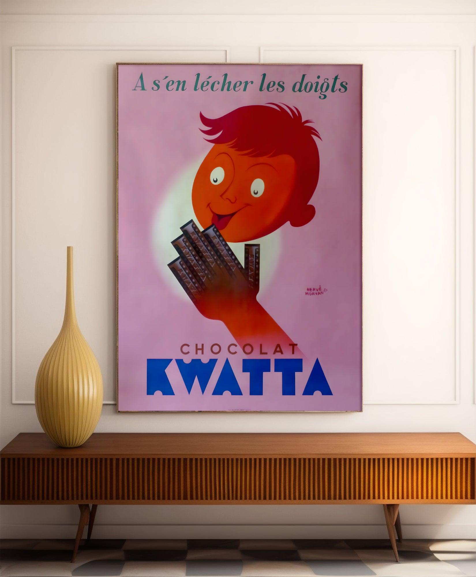 Affiche cuisine vintage "Chocolat Kwatta" - Hervé Morvan - Haute Définition - papier mat 230gr/m² - Poster Vintage
