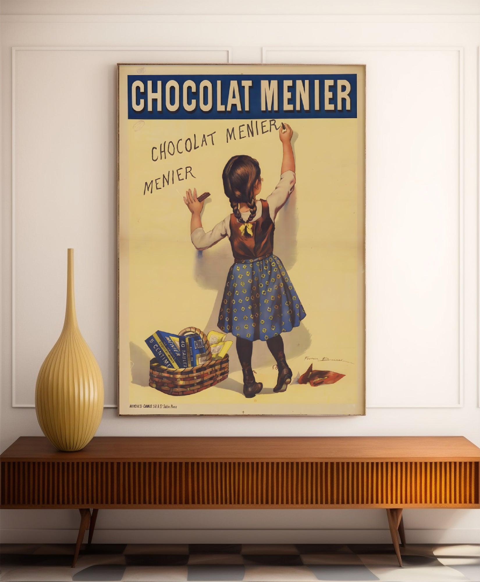 Affiche cuisine vintage "Chocolat Menier - petite fille de dos" - Firmin Bouisset - Haute Définition - papier mat 230gr/m² - Poster Vintage