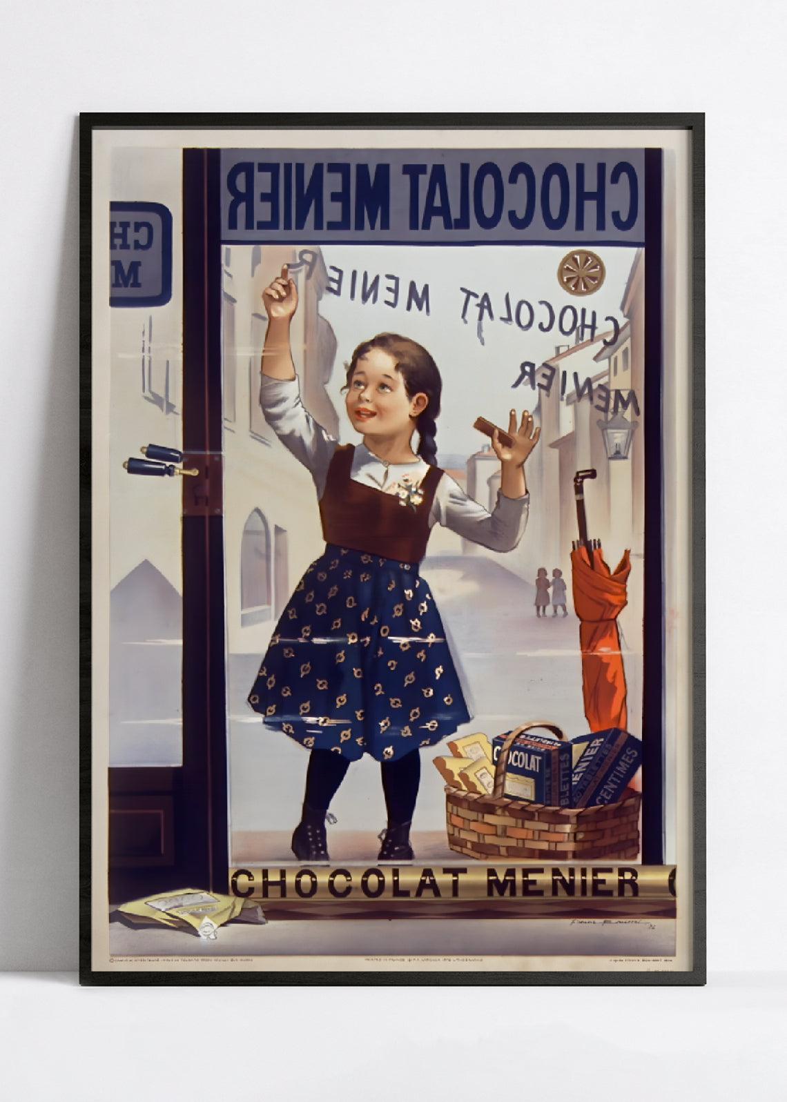 Affiche cuisine vintage "Chocolat Menier - petite fille de face" - Firmin Bouisset - Haute Définition - papier mat 230gr/m² - Poster Vintage