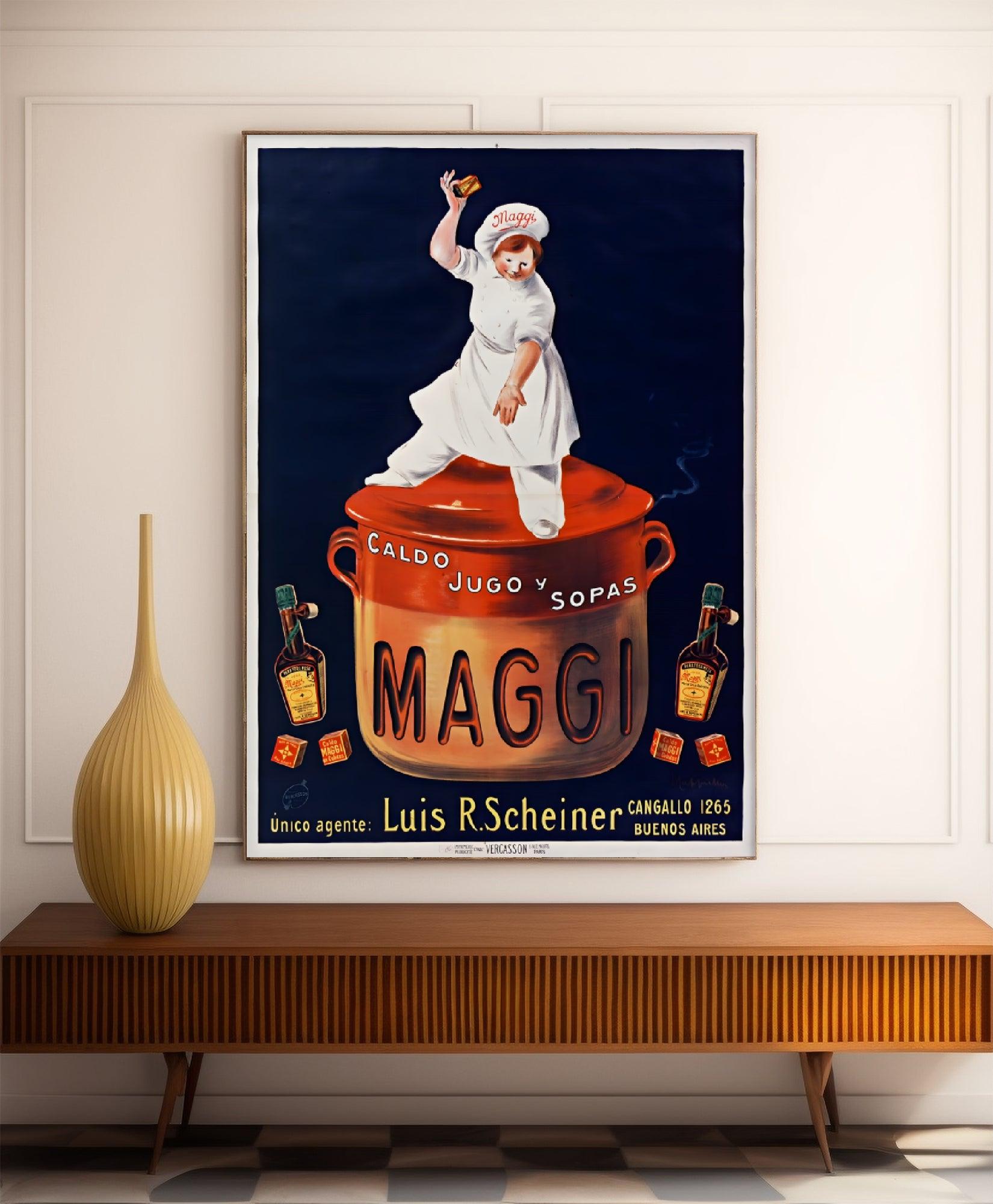 Affiche cuisine vintage "Cube Maggi" - Leonetto Cappiello - Haute Définition - papier mat 230gr/m² - Poster Vintage