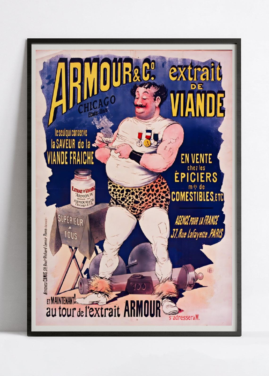 Affiche cuisine vintage "Extrait de viande Armour"- Guillaume Albert - Haute Définition - papier mat 230gr/m² - Poster Vintage