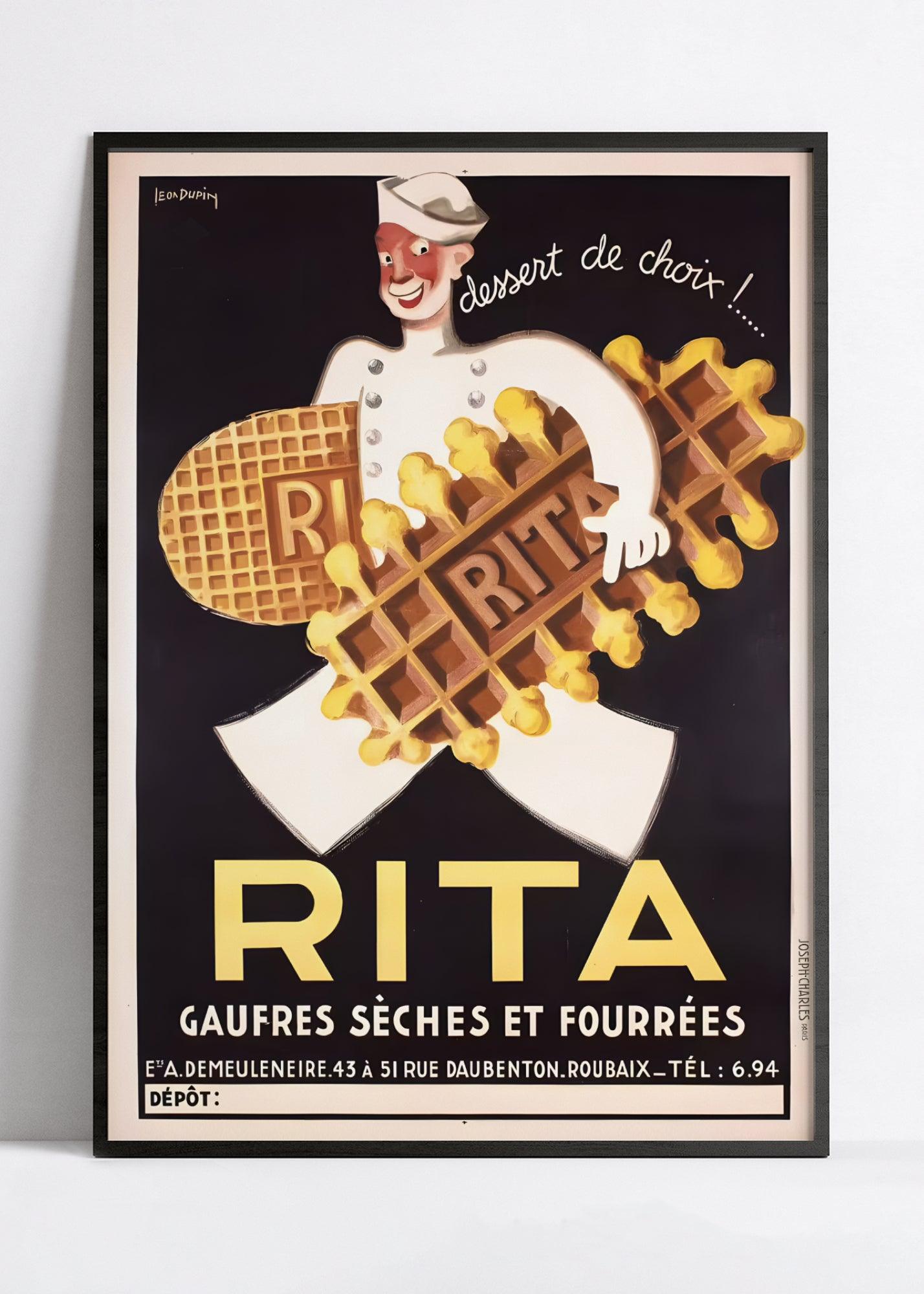 Affiche cuisine vintage "Gaufres RITA" - Léon Dupin - Haute Définition - papier mat 230gr/m² - Poster Vintage