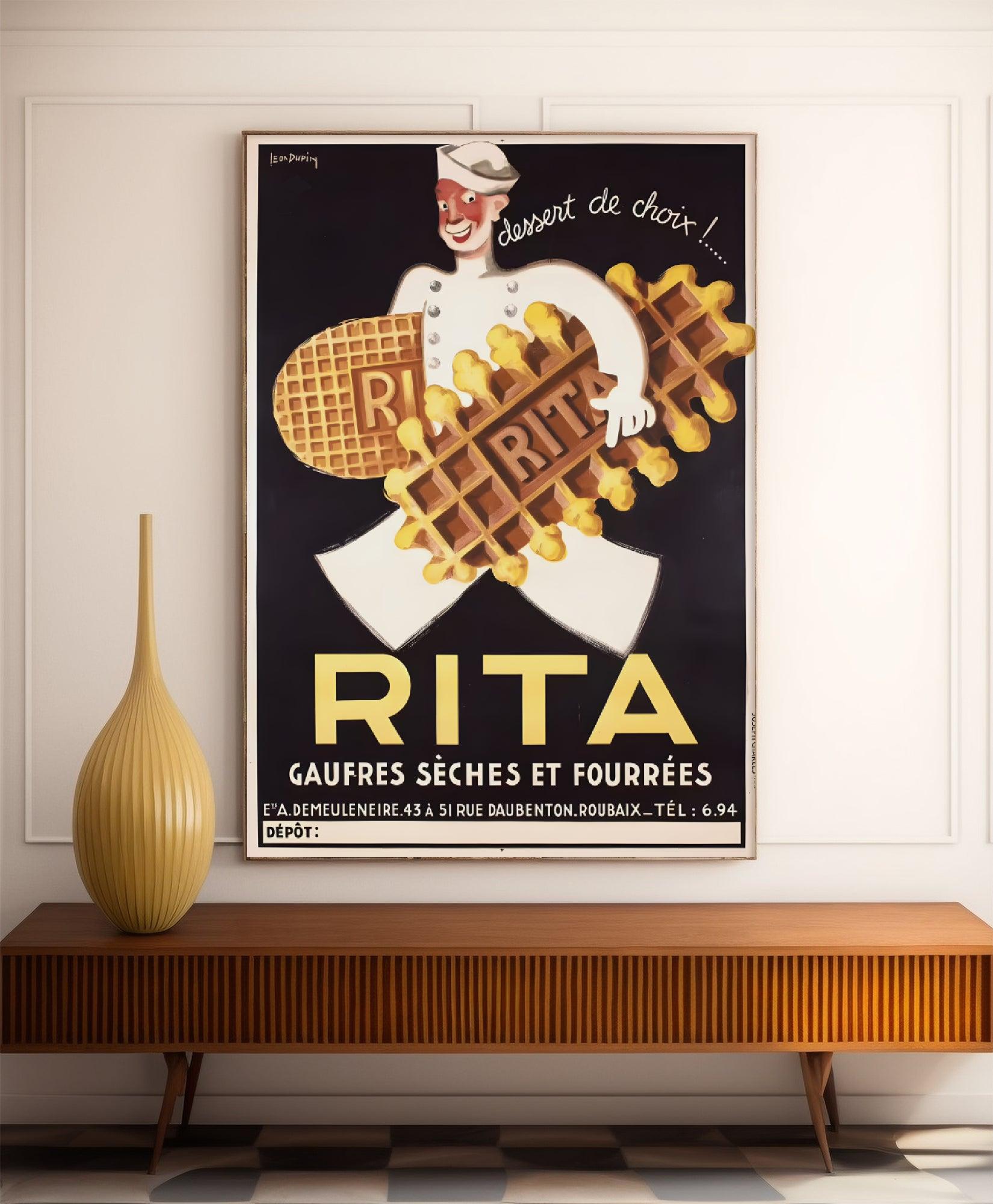 Affiche cuisine vintage "Gaufres RITA" - Léon Dupin - Haute Définition - papier mat 230gr/m² - Poster Vintage