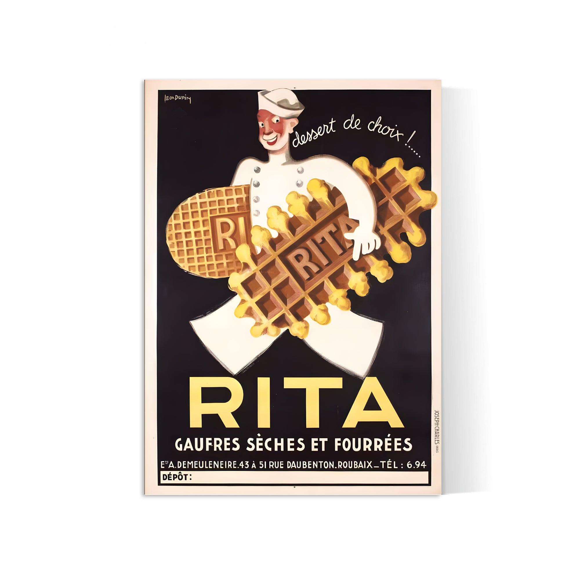 Affiche cuisine vintage "Gaufres RITA" - Léon Dupin - Haute Définition - papier mat 230gr/m² - Poster Vintage