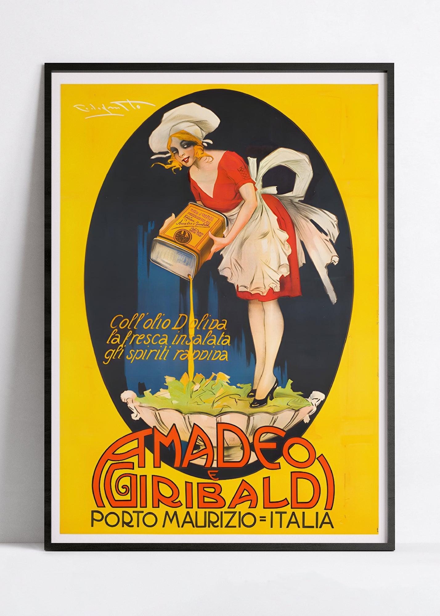 Affiche cuisine vintage "Huile Amadeo e Giribaldi"- Plinio Codognato - Haute Définition - papier mat 230gr/m² - Poster Vintage