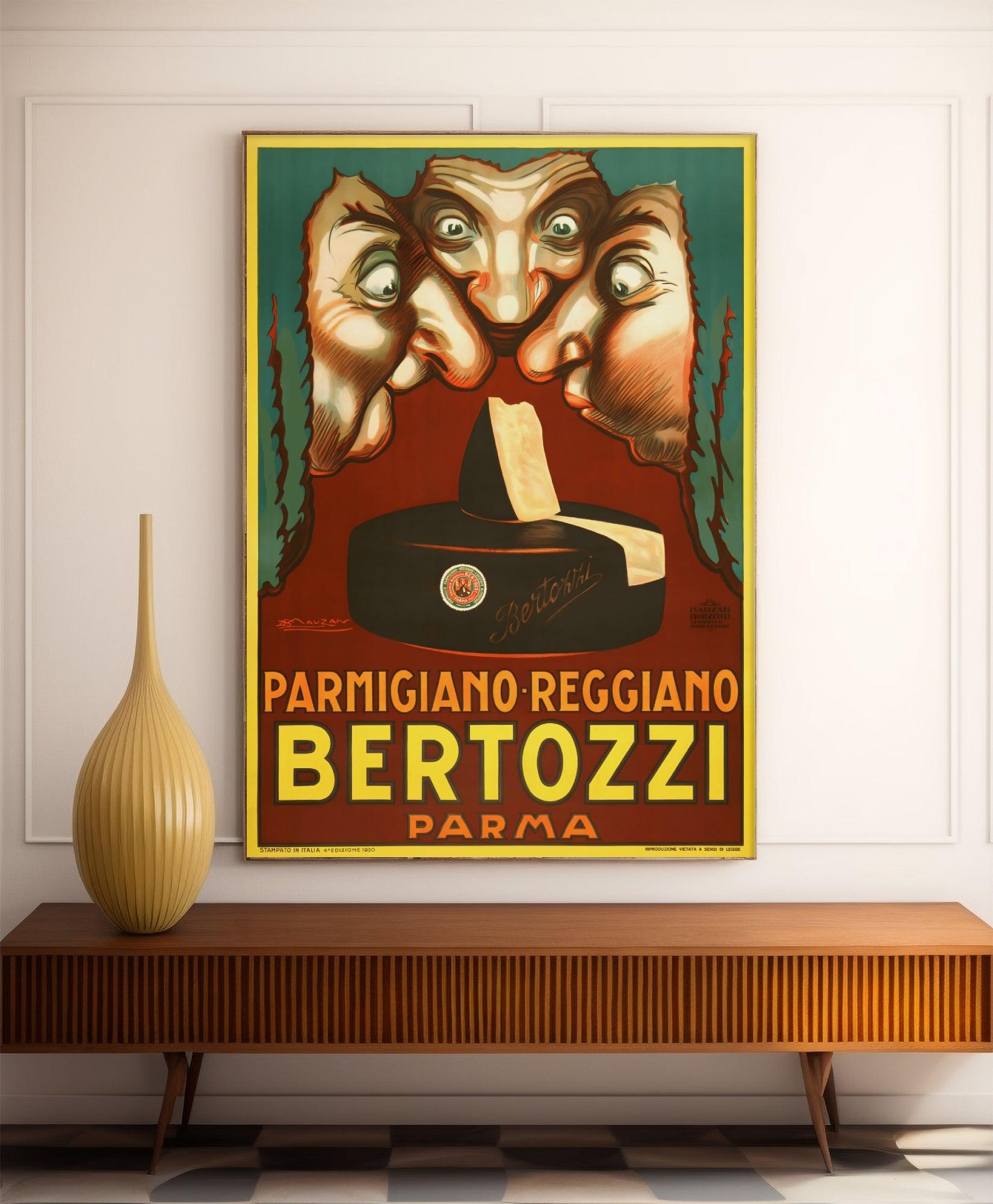 Affiche cuisine vintage "Parmigiano regianno Bertozzi"- Achille Mauzan- Haute Définition - papier mat 230gr/m² - Poster Vintage