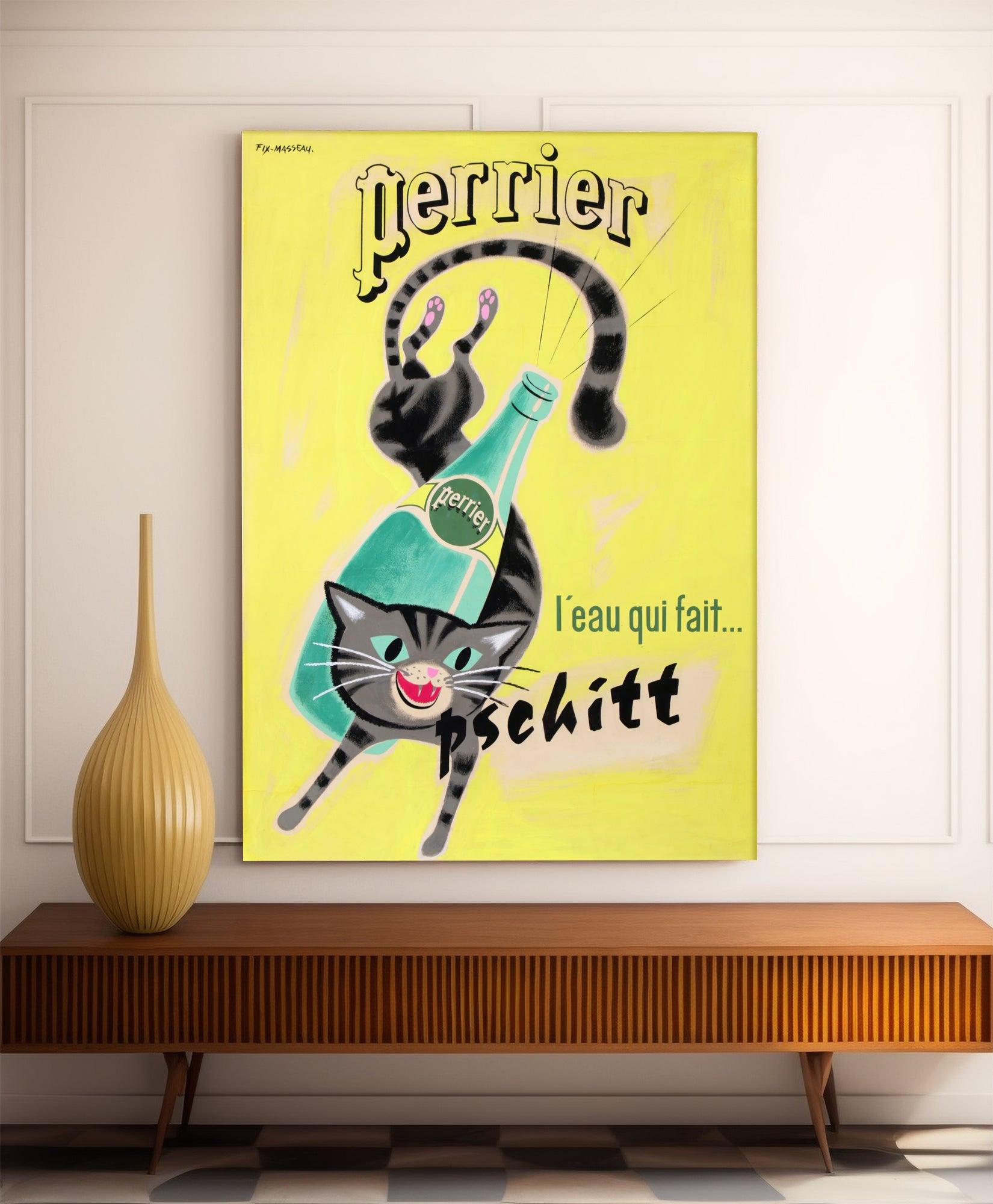 Affiche cuisine vintage "Perrier, l'eau qui fait pschitt" - FIX MASSEAU - Haute Définition - papier mat 230gr/m² - Poster Vintage