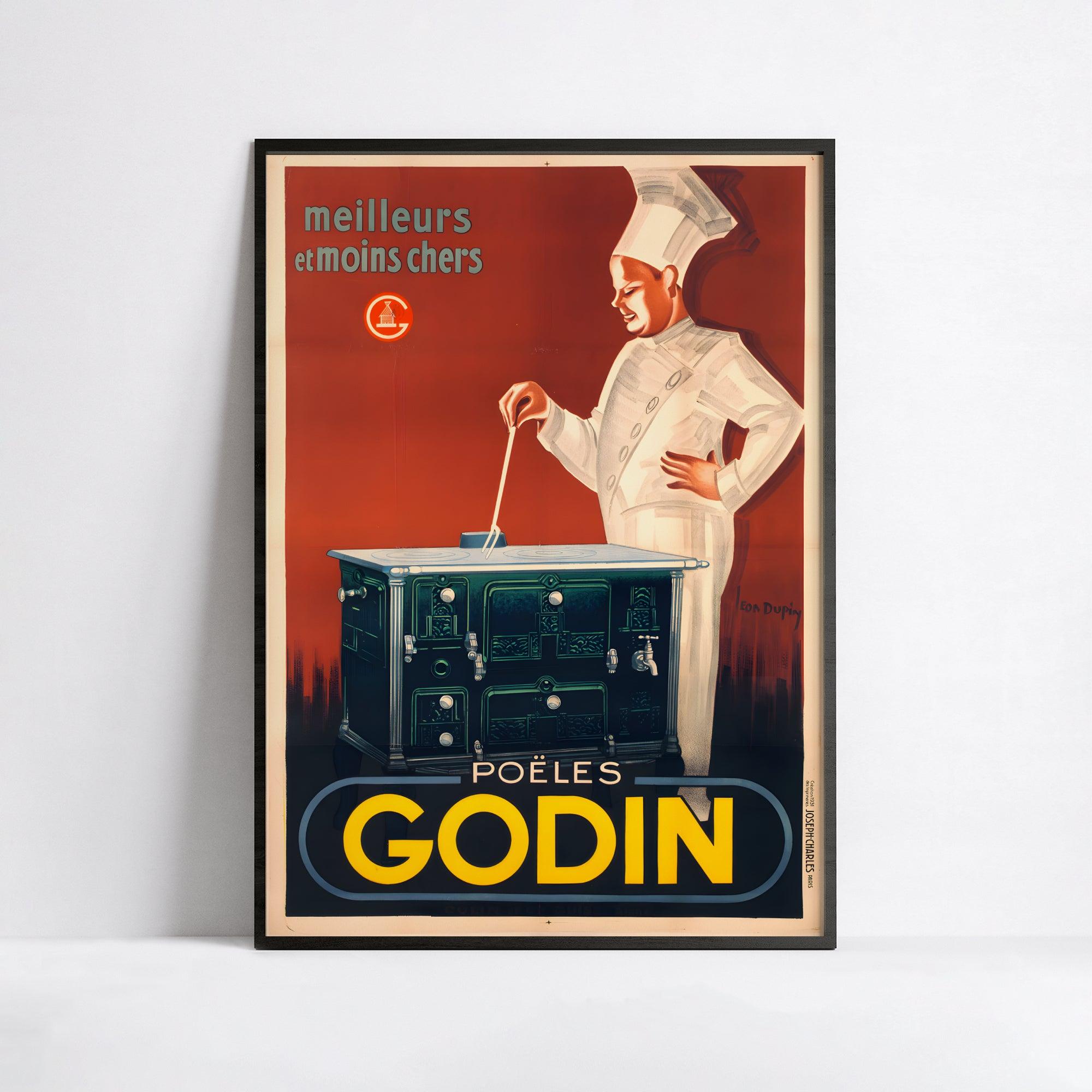 Affiche cuisine vintage "Poëles Godin" - Haute Définition - papier mat 230gr/m² - Poster Vintage