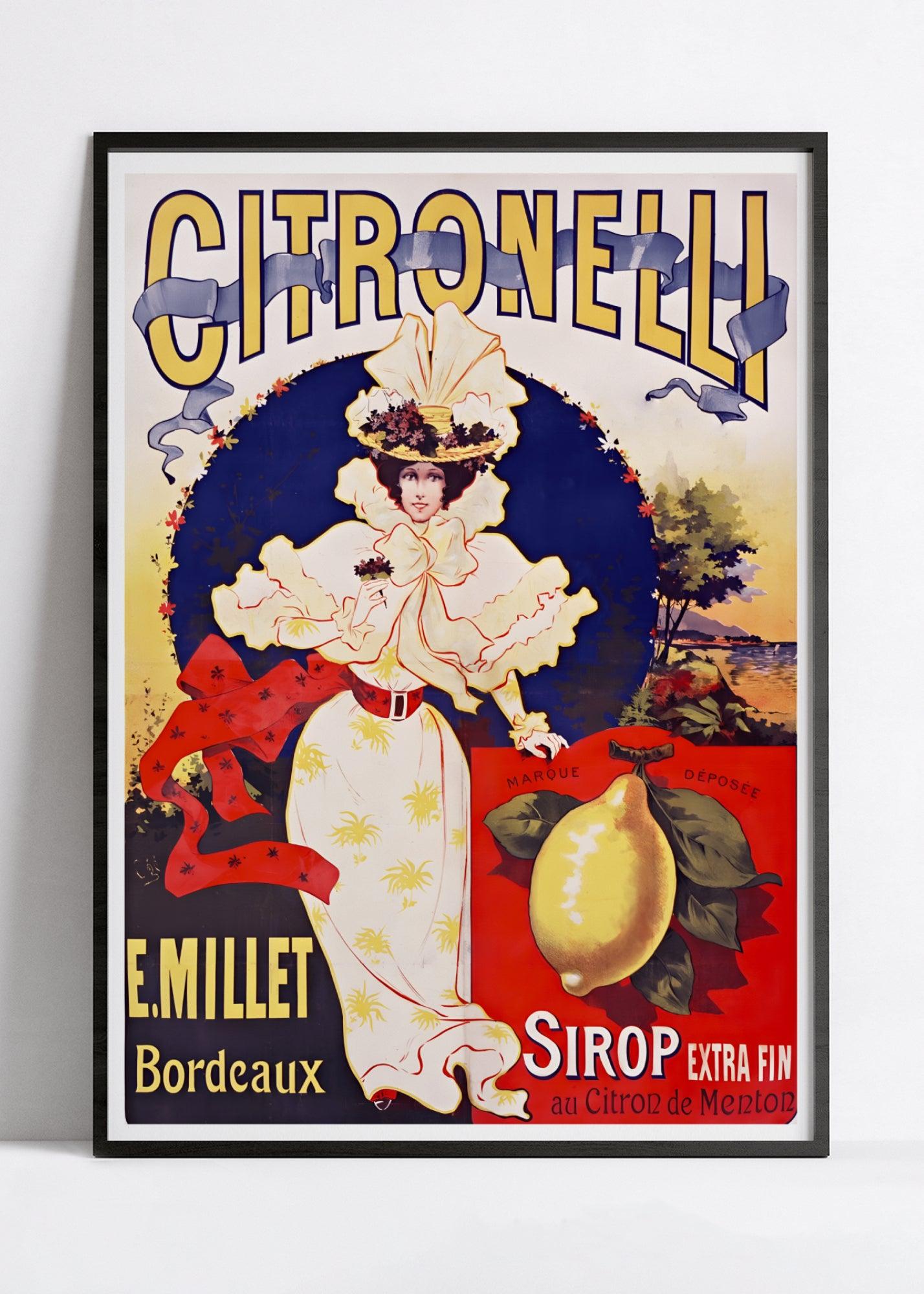 Affiche cuisine vintage "Sirop Citronelli" - Eugène Ogé - Haute Définition - papier mat 230gr/m² - Poster Vintage