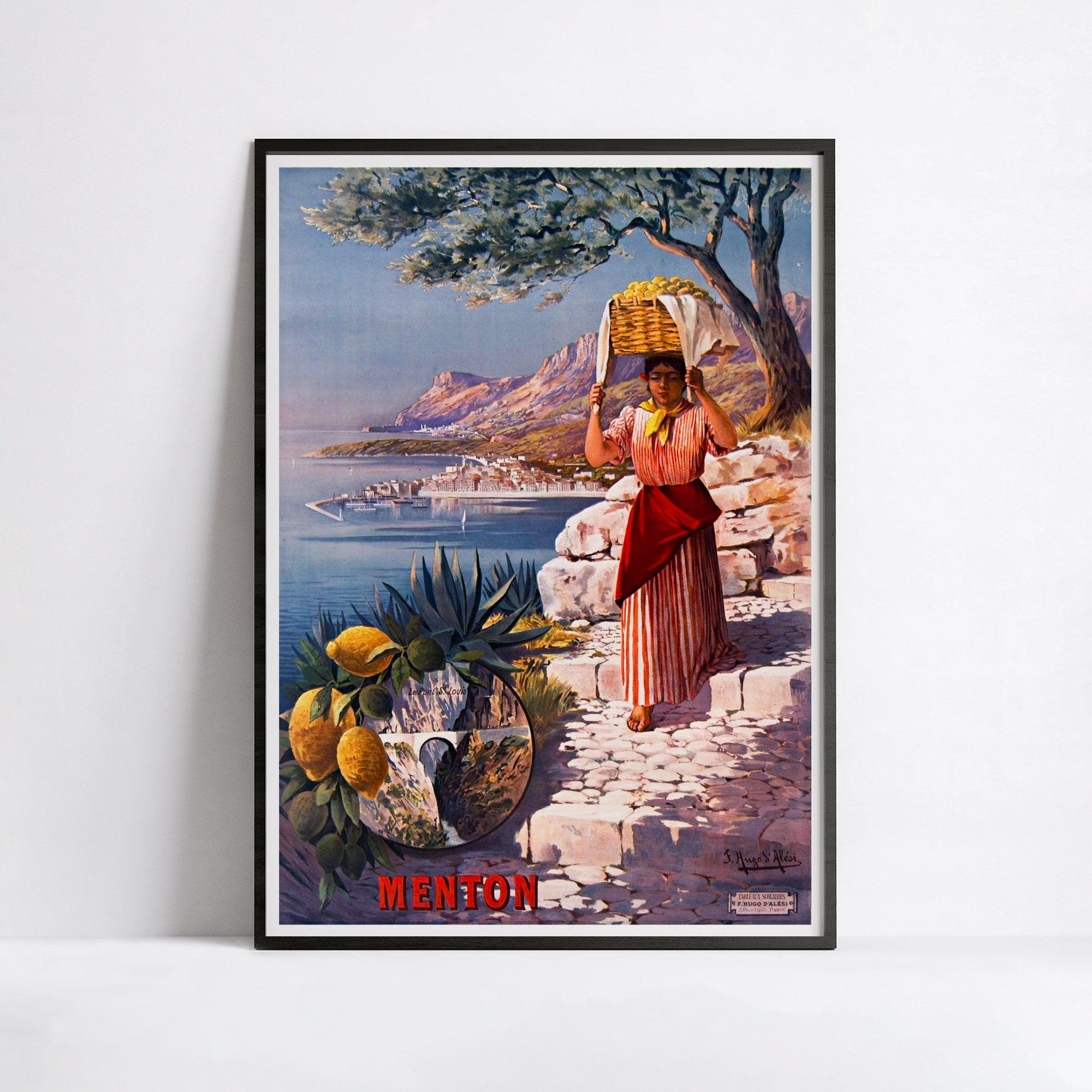 Affiche "Les Citrons de Menton" vintage - Hugo D'Alesi - Haute Définition - papier mat 230gr/m2 - Poster Vintage