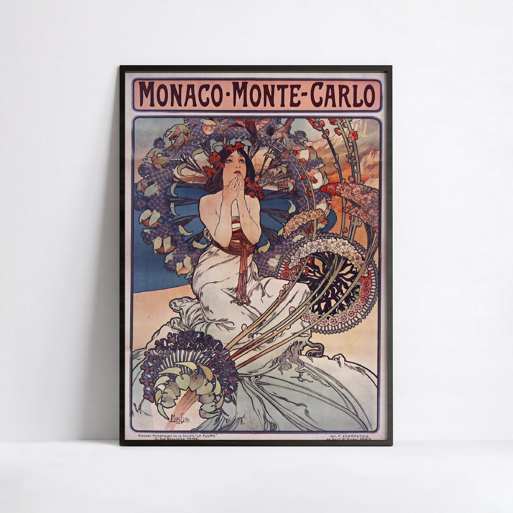 Affiche "Monaco -Monte Carlo" vintage - Alphonse Mucha - Haute Définition - papier mat 230gr/m2 - Poster Vintage