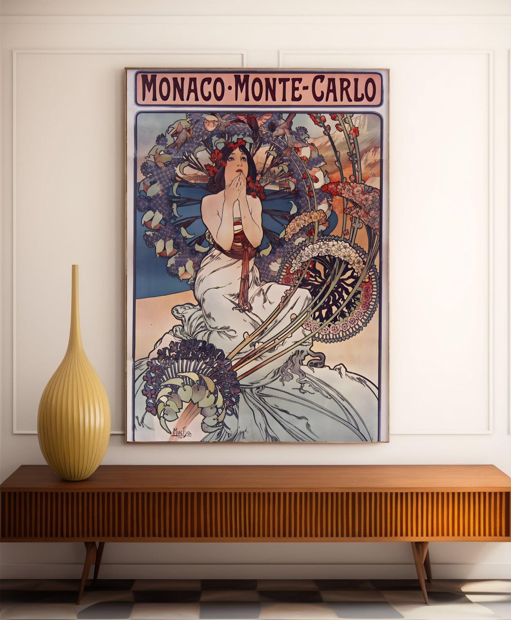 Affiche "Monaco -Monte Carlo" vintage - Alphonse Mucha - Haute Définition - papier mat 230gr/m2 - Poster Vintage