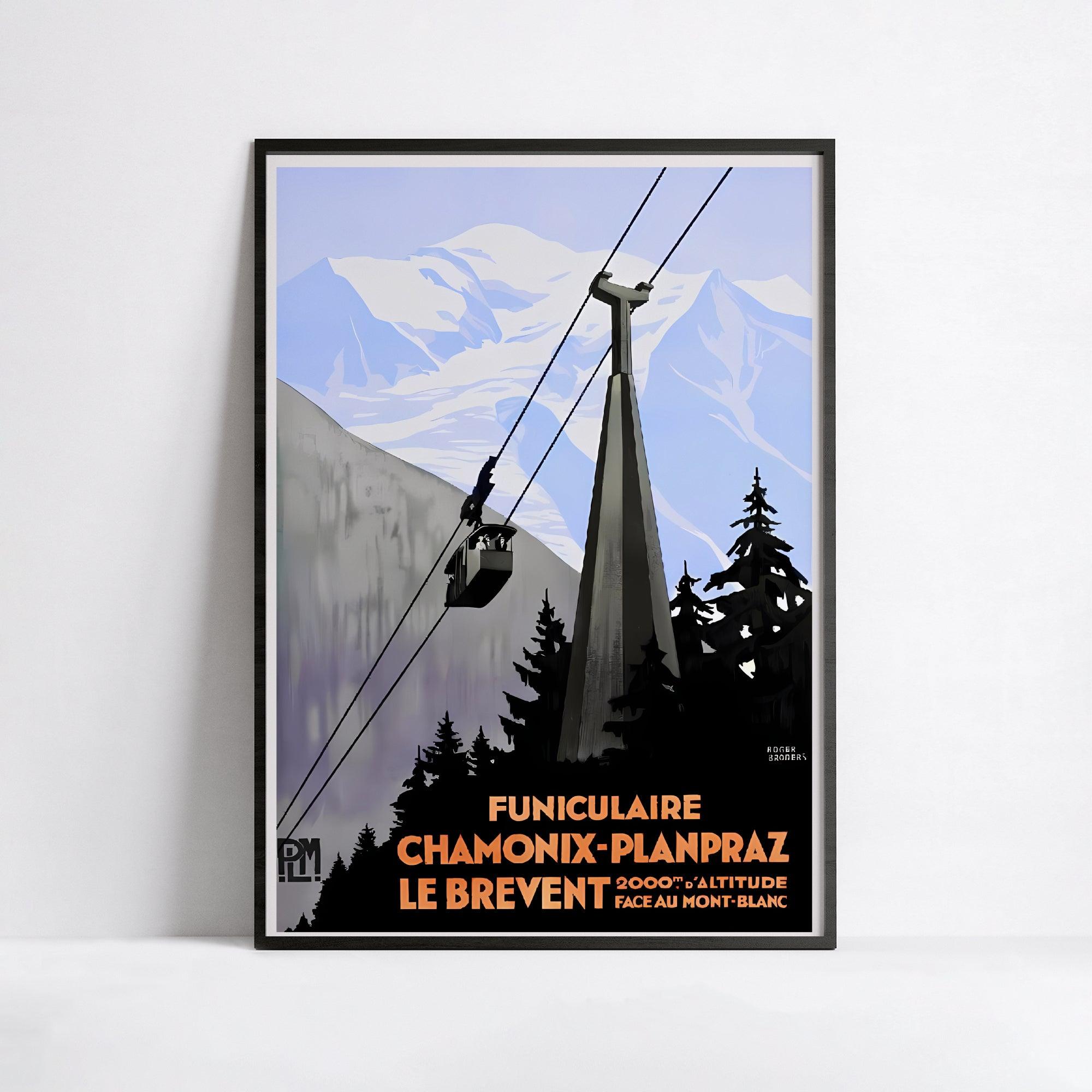 Affiche montagne "Funiculaire de Chamonix Planpraz" - Haute Définition - papier mat 230gr/m² - Poster Vintage