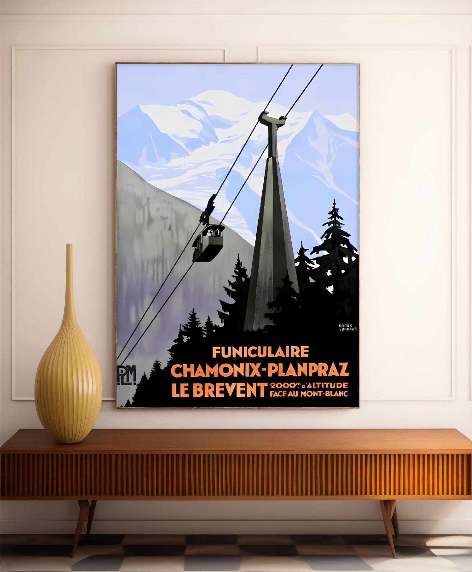 Affiche montagne "Funiculaire de Chamonix Planpraz" - Haute Définition - papier mat 230gr/m² - Poster Vintage