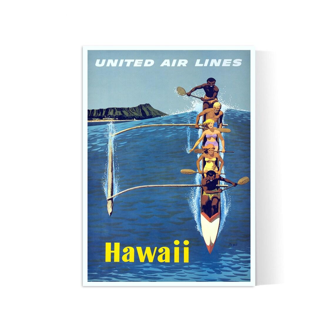 Affiche murale vintage "Hawaii" - United Airlines - Haute Définition - papier mat 230gr/m² - Poster Vintage