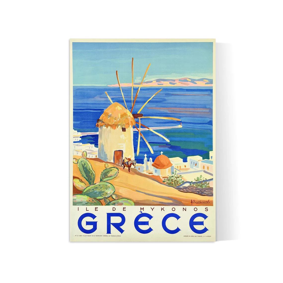 Affiche murale vintage "Mykonos" Grêce - Haute Définition - papier mat 230gr/m² - Poster Vintage