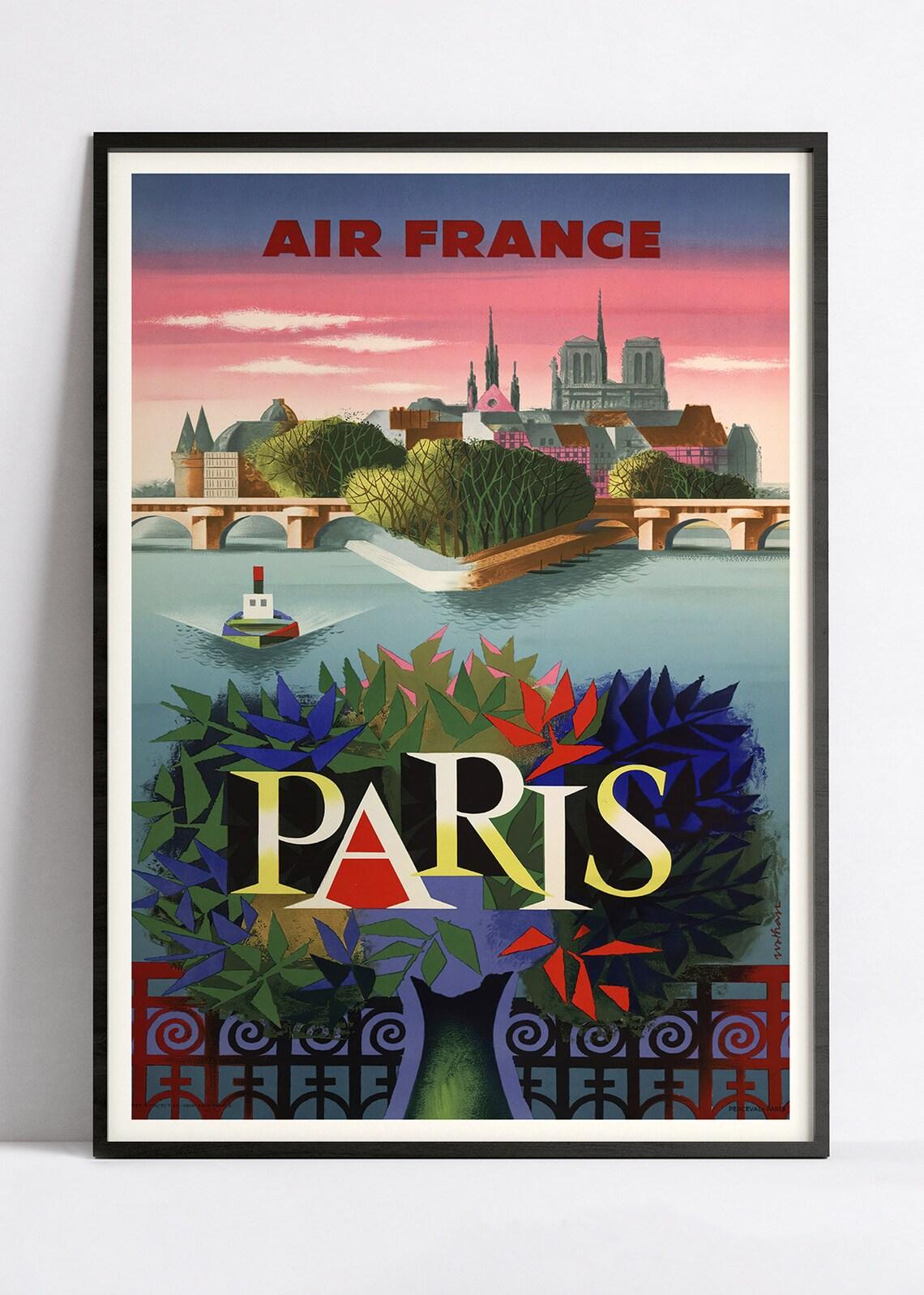 Affiche murale vintage "Paris" - Air France - Haute Définition - papier mat 230gr/m² - Poster Vintage