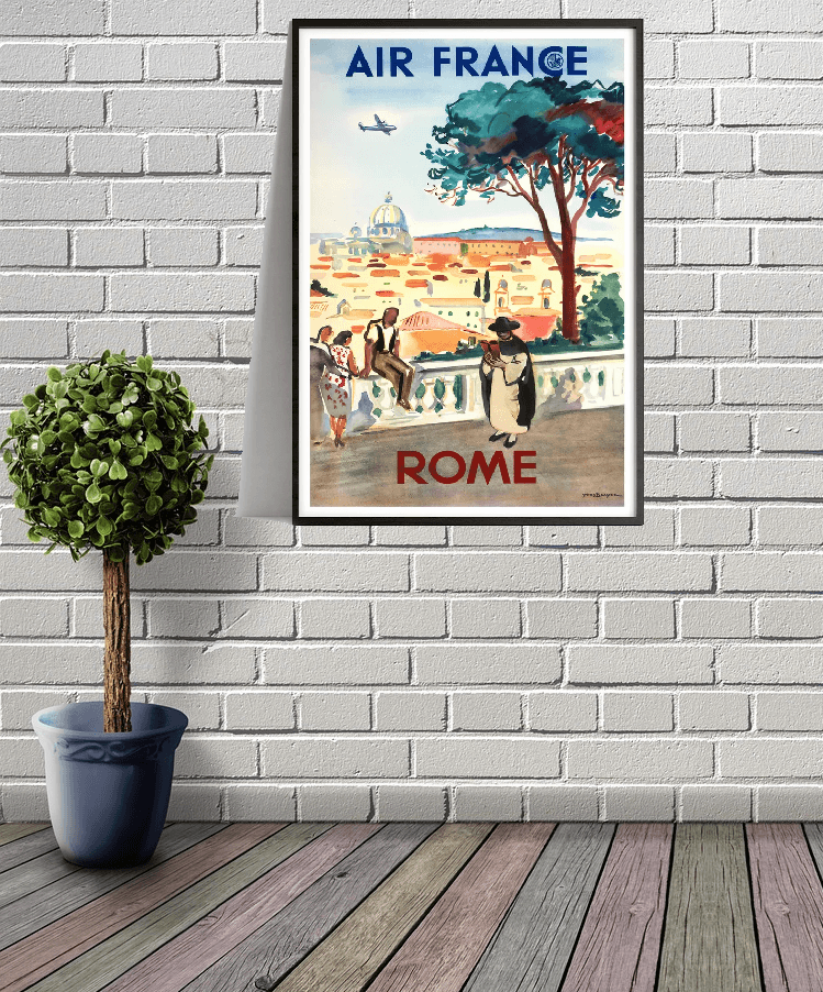 Affiche murale vintage "Rome" - Air France - Haute Définition - papier mat 230gr/m² Yves Brayer - Poster Vintage