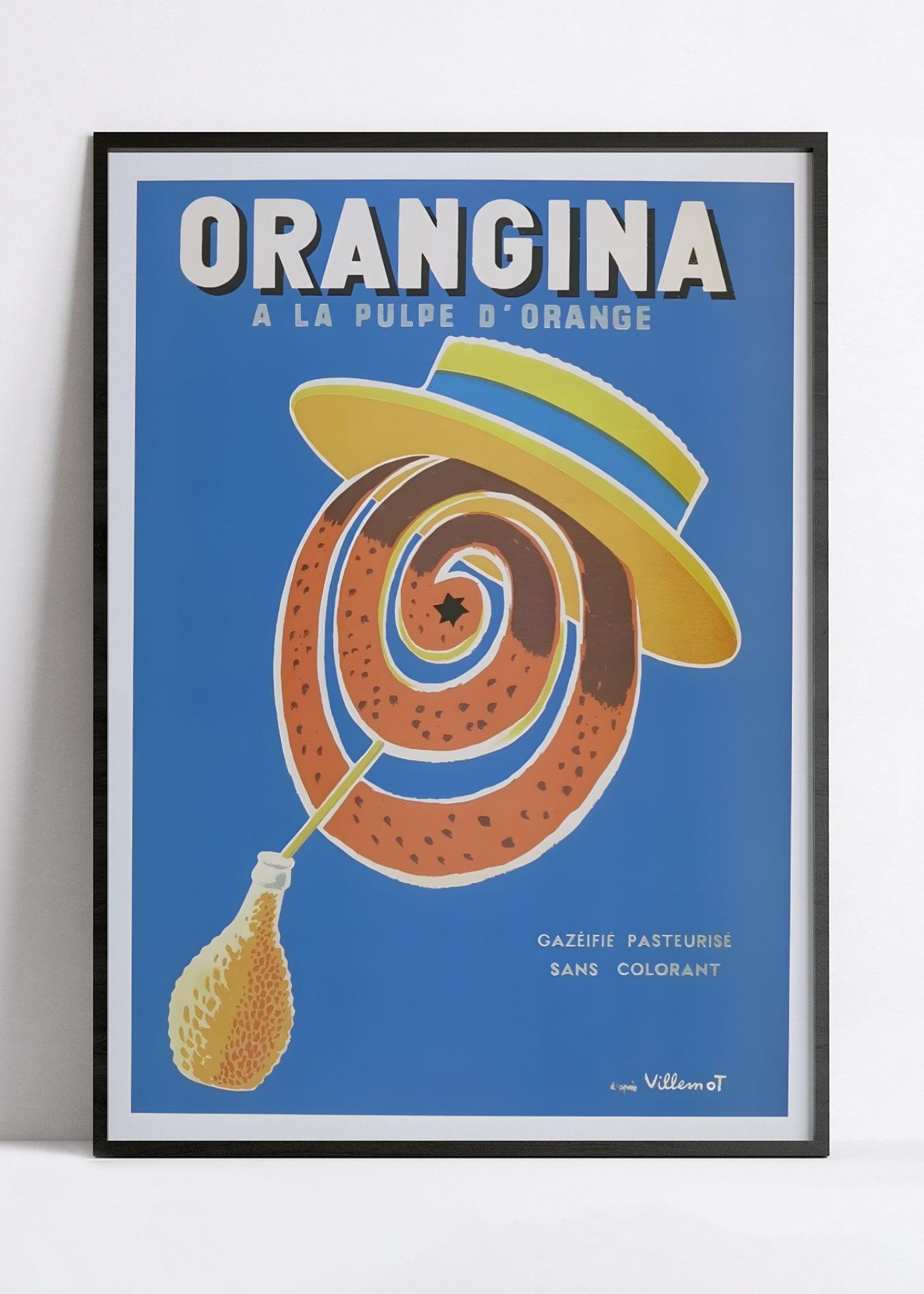 Affiche Orangina "à la pulpe d'orange" - Villemot - Haute Définition - papier mat 230gr/m² - Poster Vintage