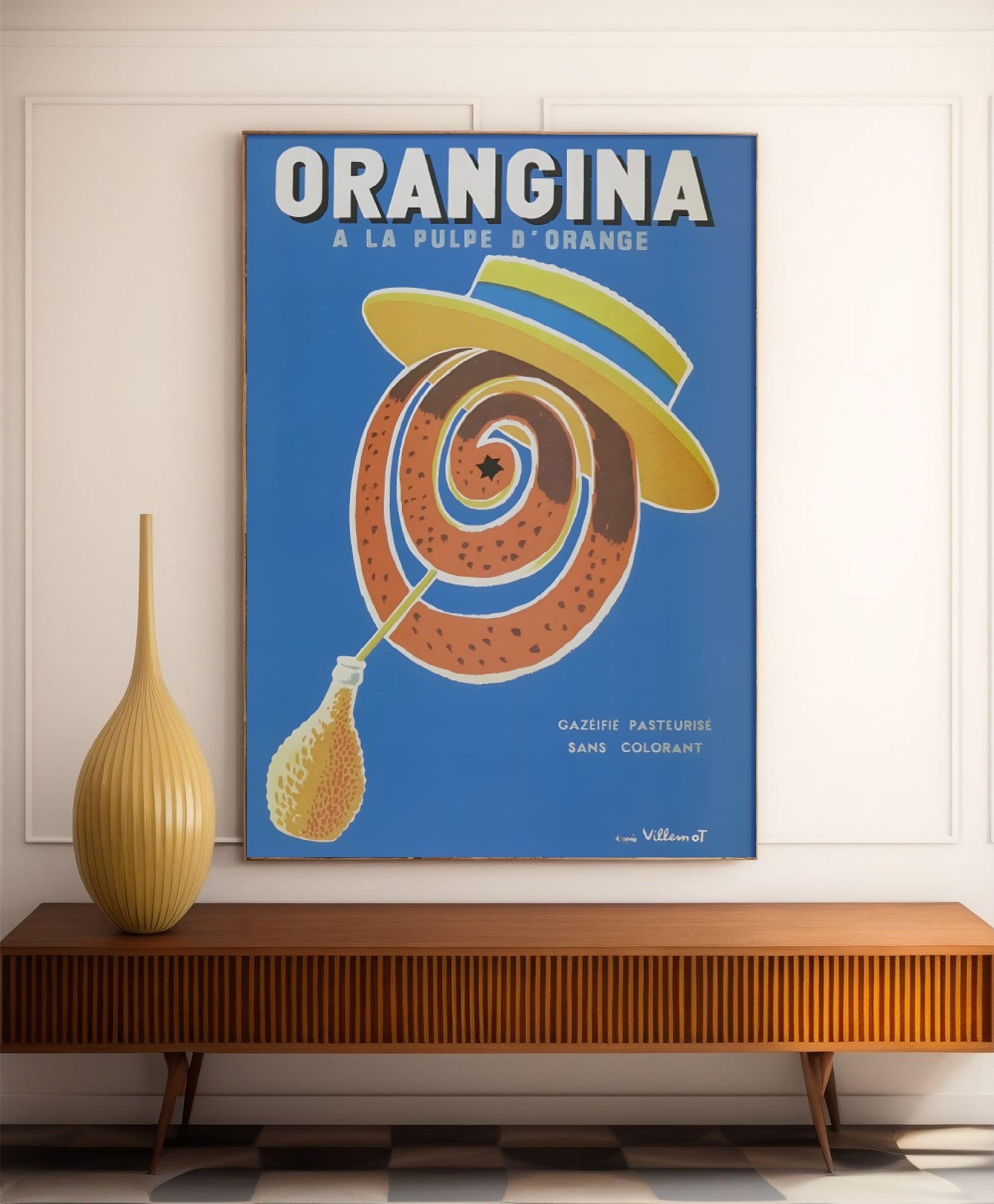 Affiche Orangina "à la pulpe d'orange" - Villemot - Haute Définition - papier mat 230gr/m² - Poster Vintage