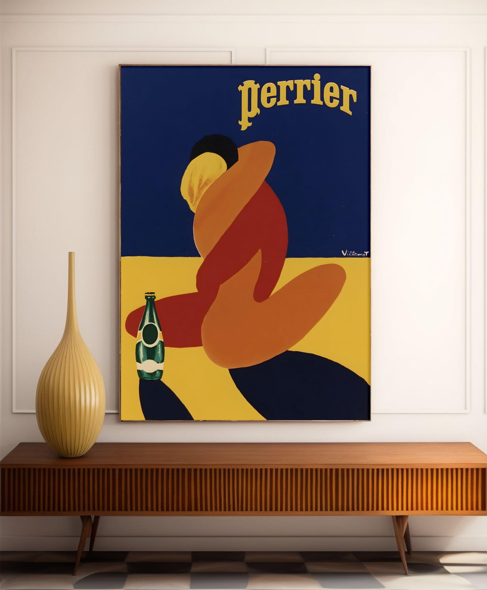 Affiche Perrier "Couple enlacé" - Villemot - Cuisine Vintage - Haute Définition - papier mat 230gr/m² - Poster Vintage