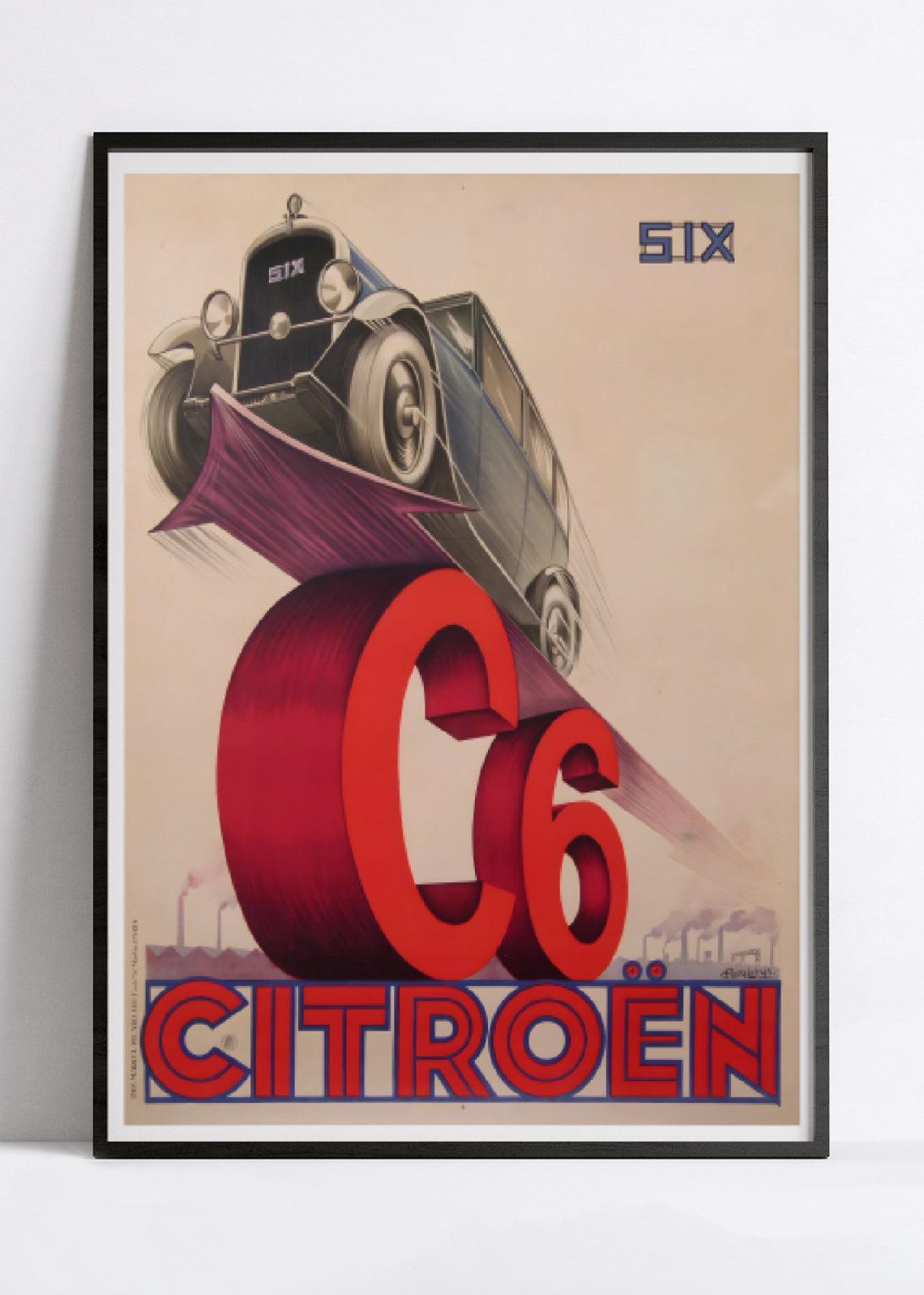 Affiche publicitaire vintage "C6 Citroën" - Pierre Louys - Haute Définition - papier mat 230gr/m² - Poster Vintage