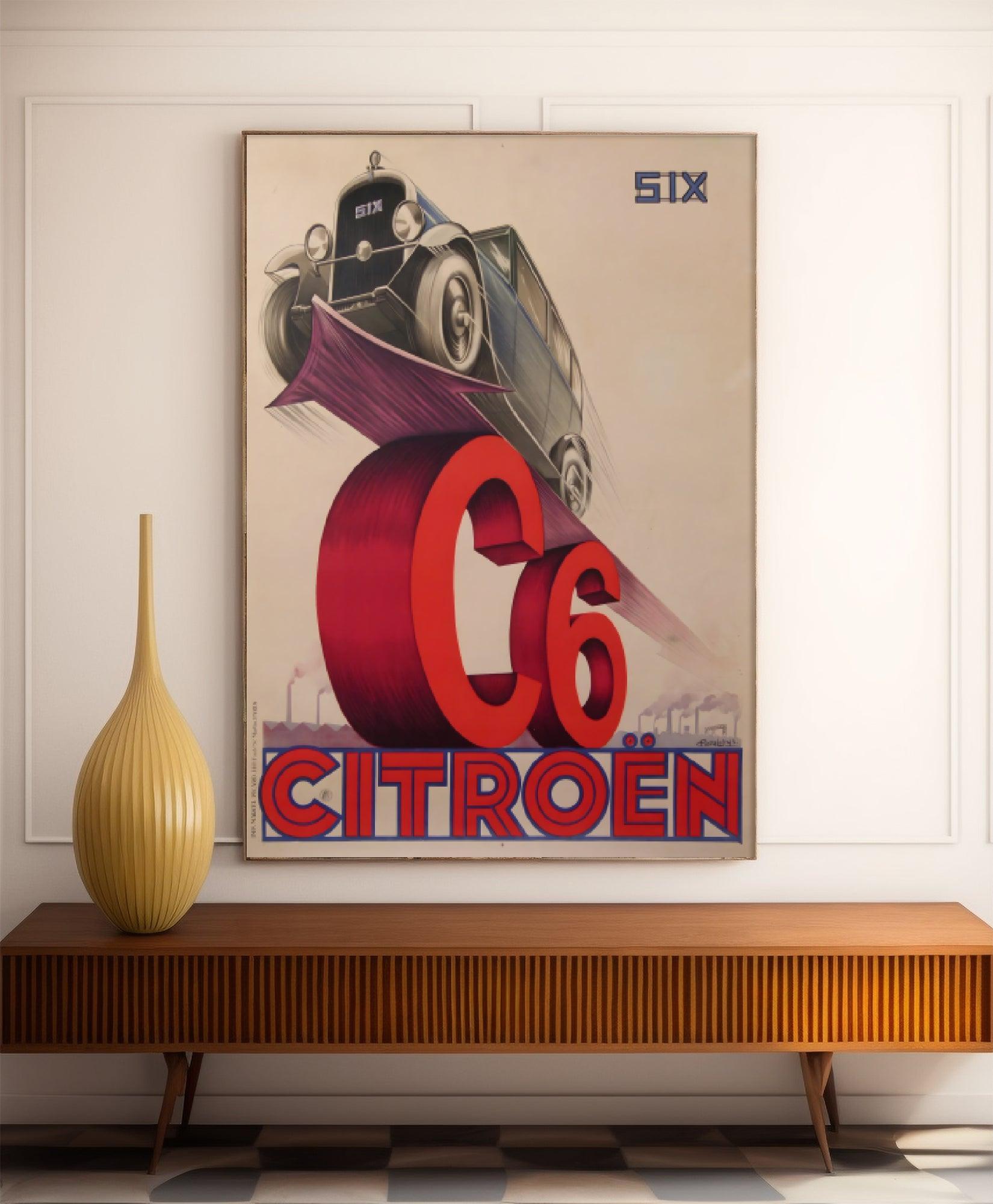 Affiche publicitaire vintage "C6 Citroën" - Pierre Louys - Haute Définition - papier mat 230gr/m² - Poster Vintage