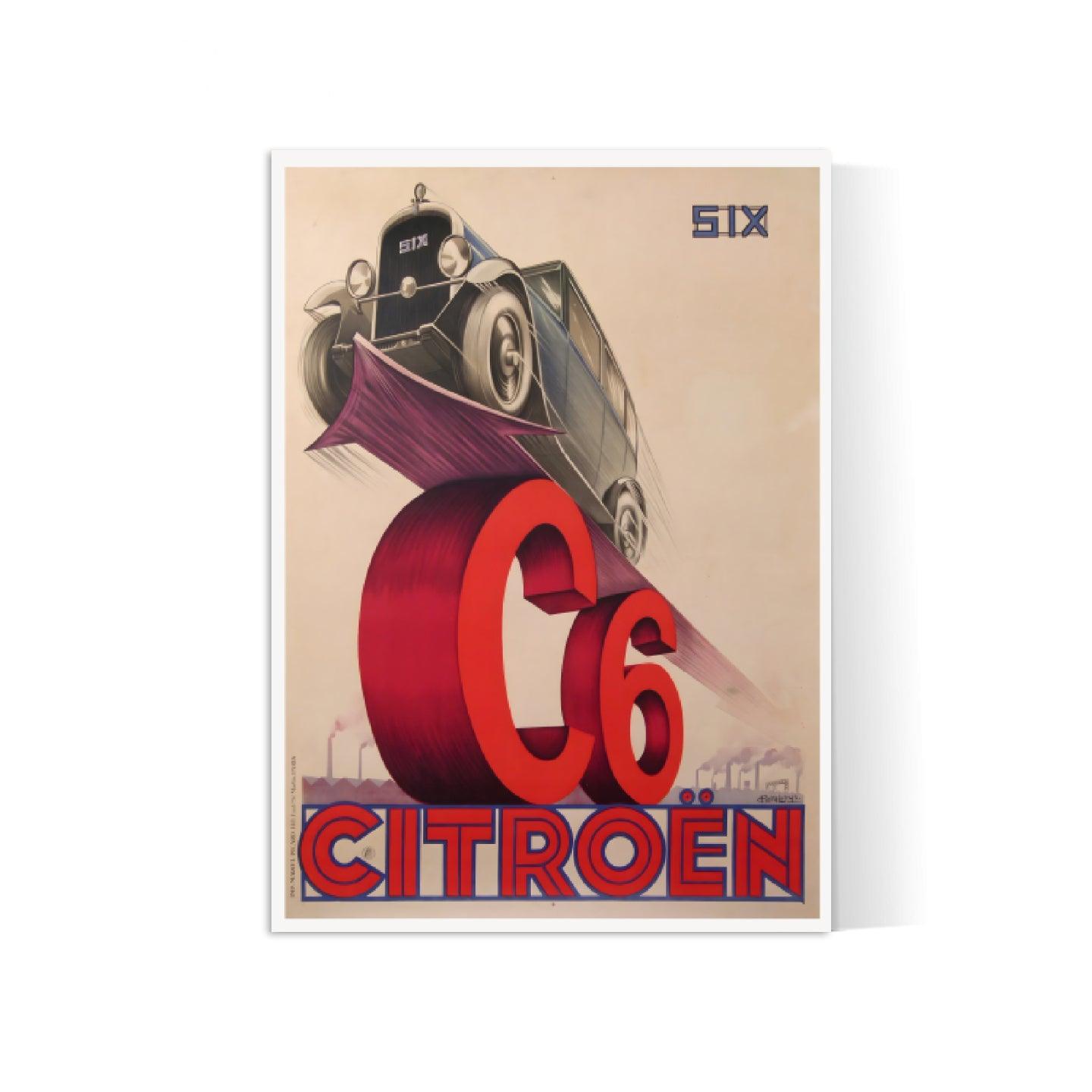 Affiche publicitaire vintage "C6 Citroën" - Pierre Louys - Haute Définition - papier mat 230gr/m² - Poster Vintage