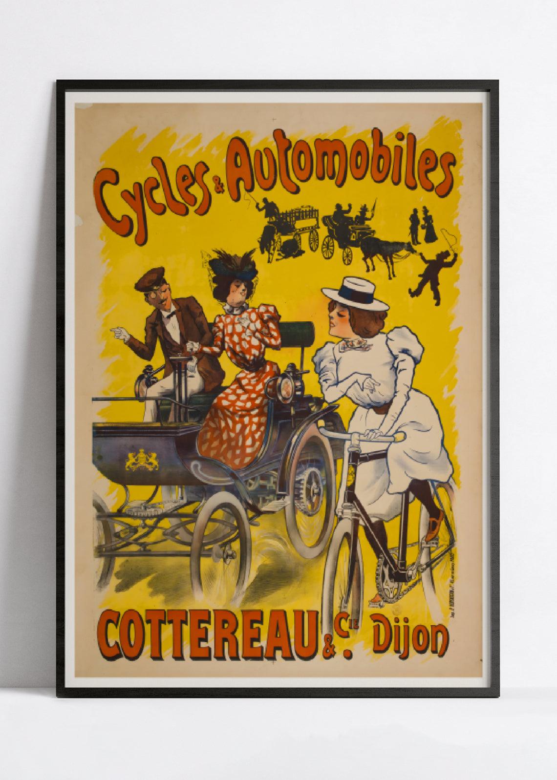 Affiche publicitaire vintage "Cycles et Automobiles Cottereau" - Haute Définition - papier mat 230gr/m² - Poster Vintage