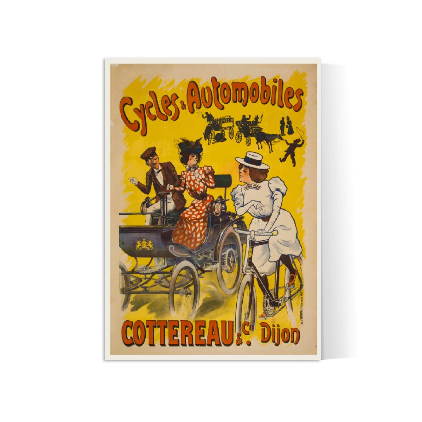 Affiche publicitaire vintage "Cycles et Automobiles Cottereau" - Haute Définition - papier mat 230gr/m² - Poster Vintage