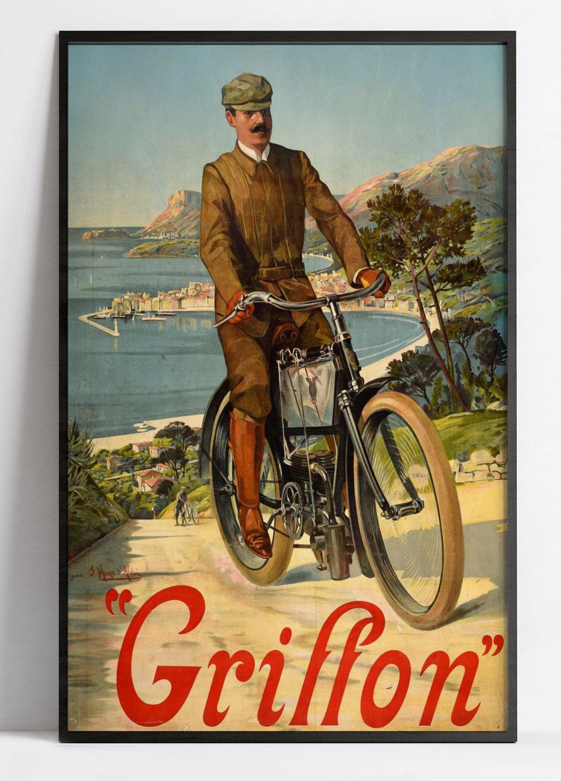 Affiche publicitaire vintage "Cycles Griffon" - Hugo d'Alesi - Haute Définition - papier mat 230gr/m² - Poster Vintage