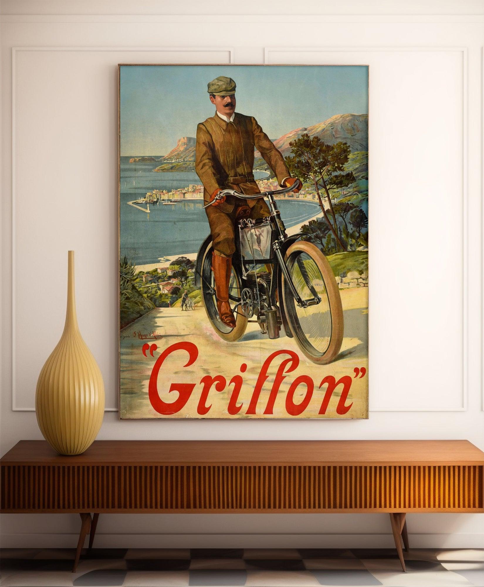 Affiche publicitaire vintage "Cycles Griffon" - Hugo d'Alesi - Haute Définition - papier mat 230gr/m² - Poster Vintage