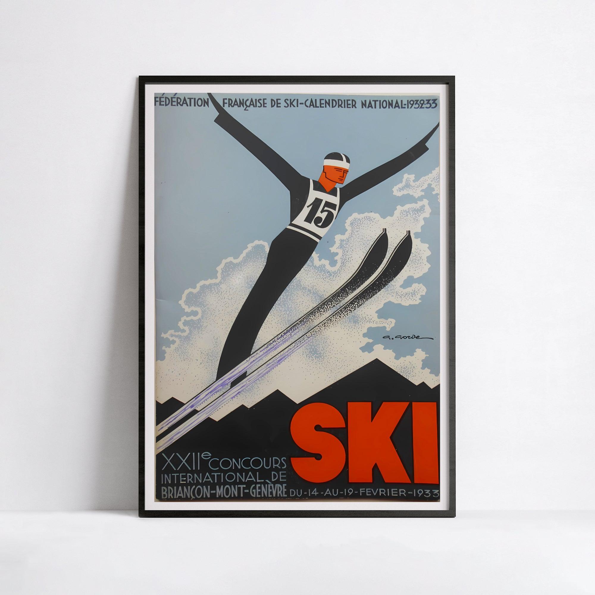 Affiche ski vintage "22ème concours international de ski" - Haute Définition - papier mat 230gr/m² - Poster Vintage