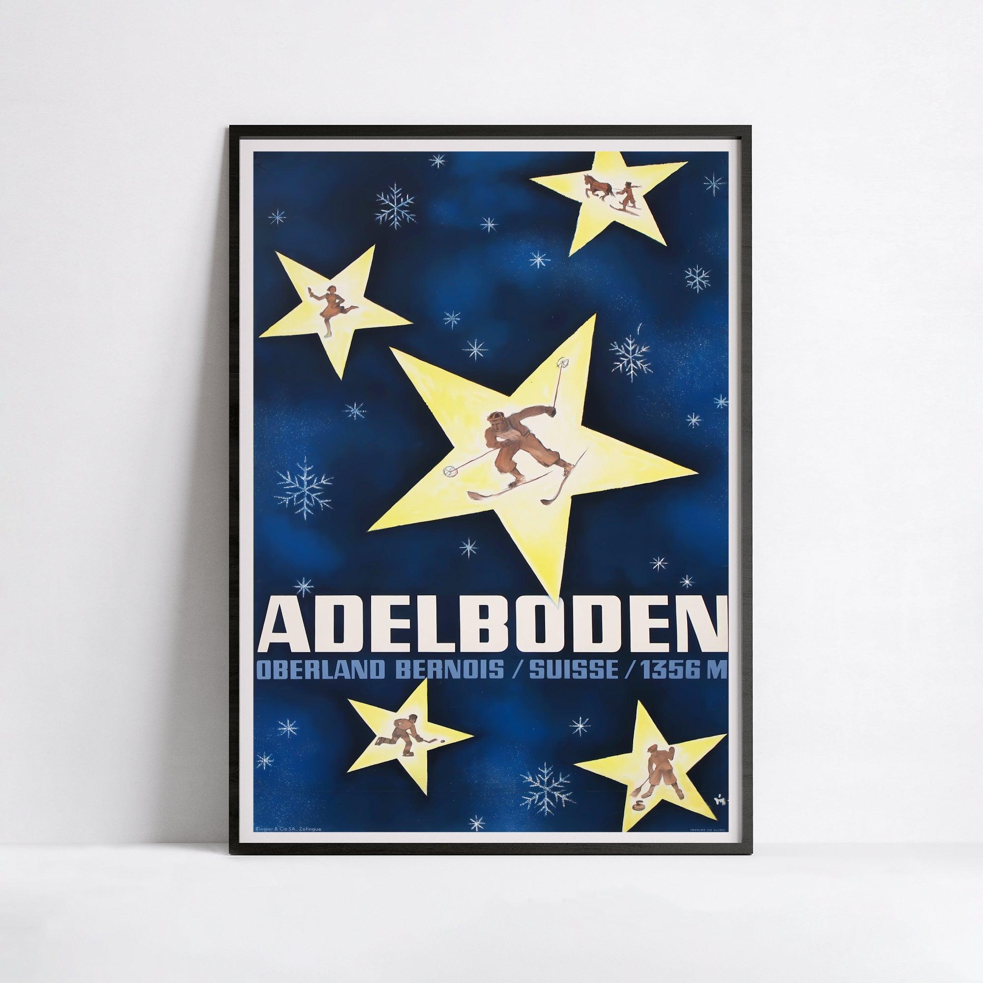 Affiche ski vintage "Adelboden" - Haute Définition - papier mat 230gr/m² - Poster Vintage