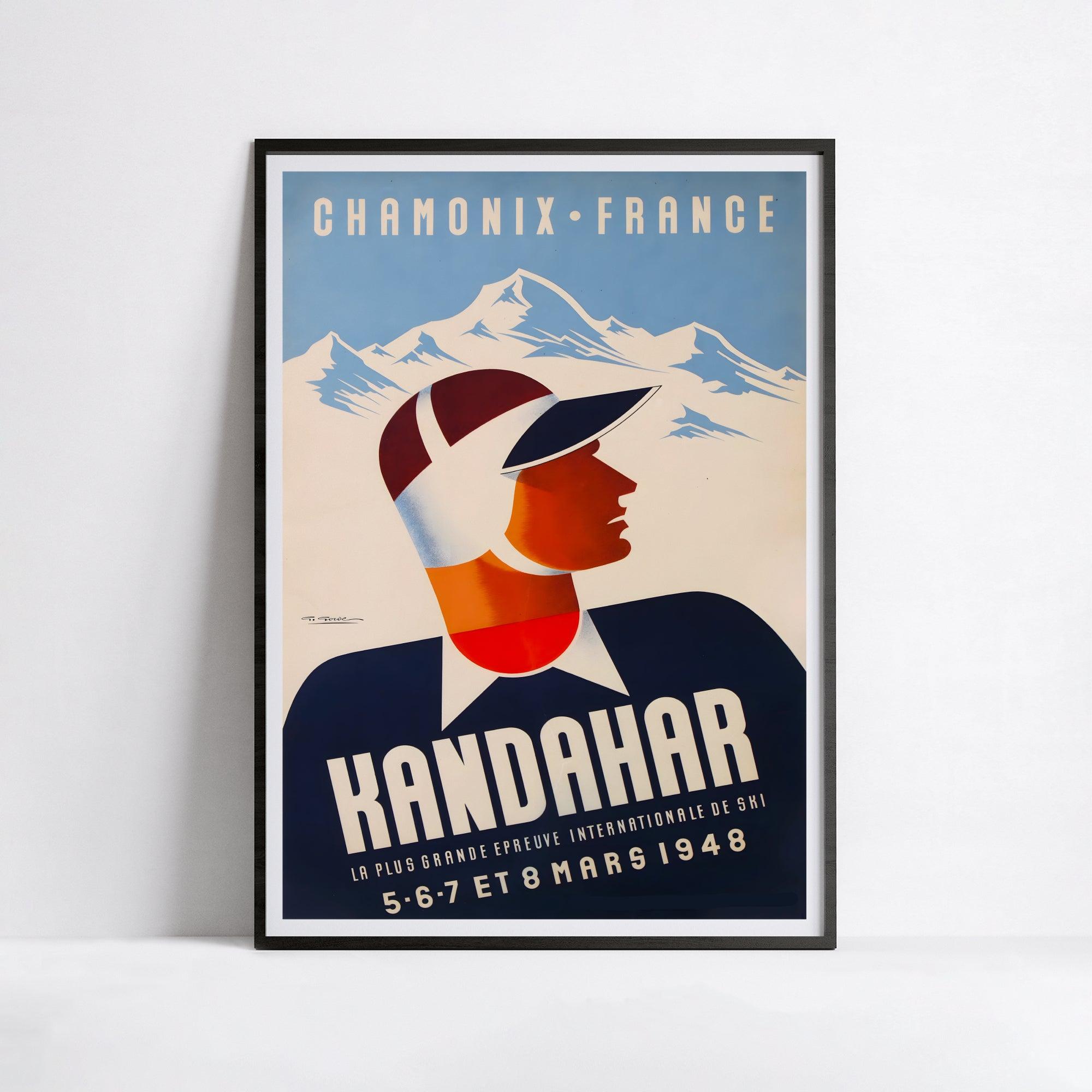 Affiche ski vintage "Chamonix - Kandahar 1948" - Haute Définition - papier mat 230gr/m² - Poster Vintage