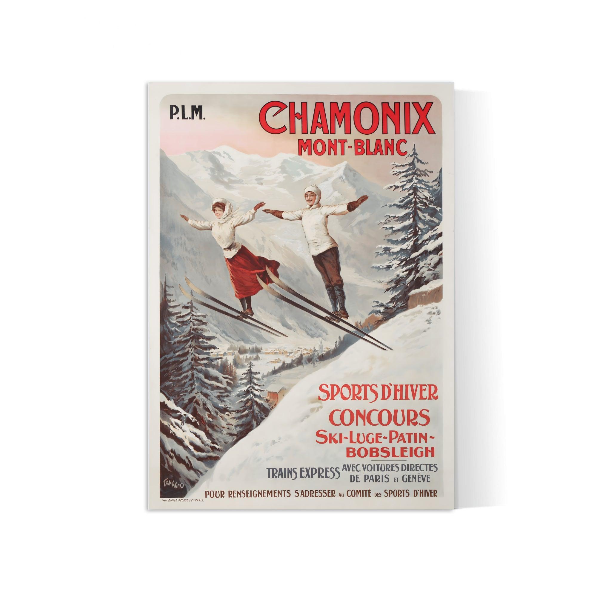 Affiche ski vintage "Chamonix - Mont Blanc" - Tamagno - Haute Définition - papier mat 230gr/m² - Poster Vintage