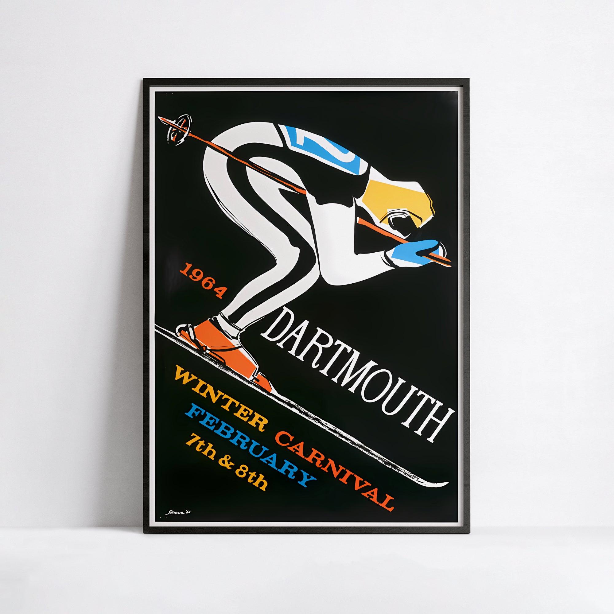 Affiche ski vintage "Dartmouth Carnaval 1964" - Haute Définition - papier mat 230gr/m² - Poster Vintage