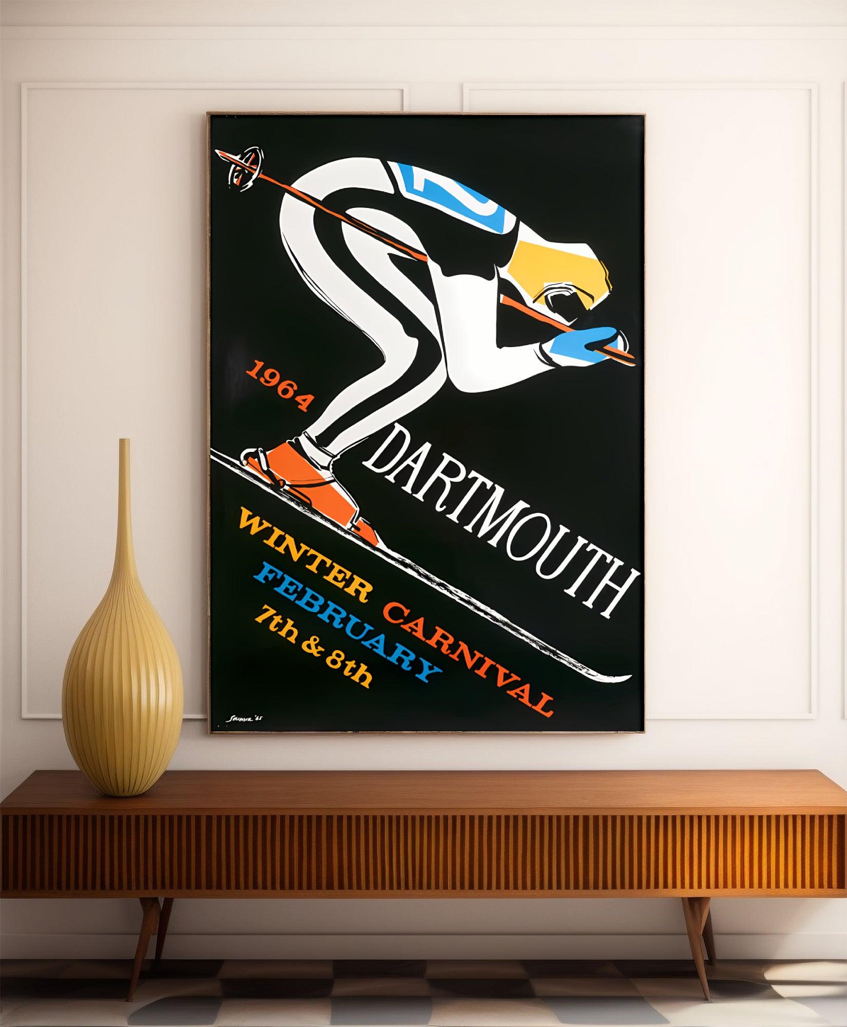 Affiche ski vintage "Dartmouth Carnaval 1964" - Haute Définition - papier mat 230gr/m² - Poster Vintage