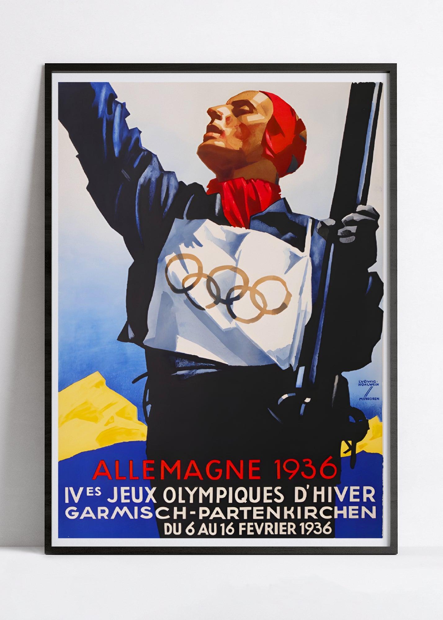 Affiche ski vintage "Jeux Olympiques d'Hiver 1936 - Allemagne" - Haute Définition - papier mat 230gr/m² - Poster Vintage