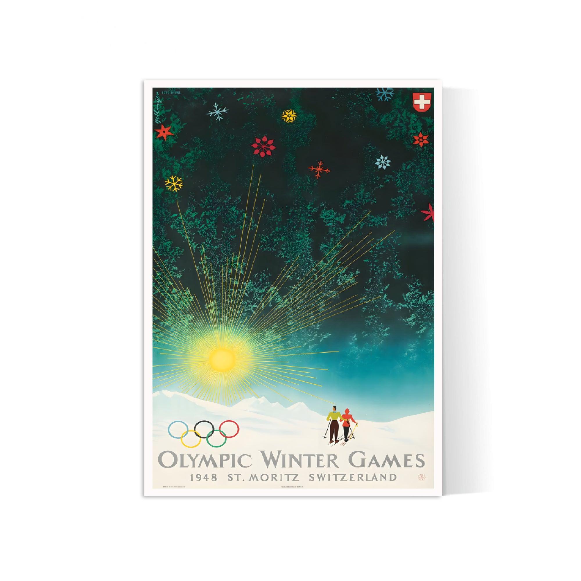 Affiche ski vintage "Jeux Olympiques d'Hiver 1948 - St Moritz" - Haute Définition - papier mat 230gr/m² - Poster Vintage