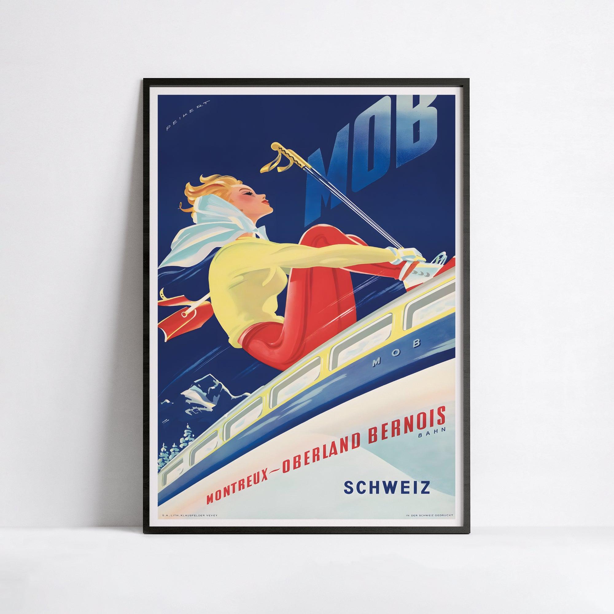 Affiche ski vintage "MOB" - Haute Définition - papier mat 230gr/m² - Poster Vintage