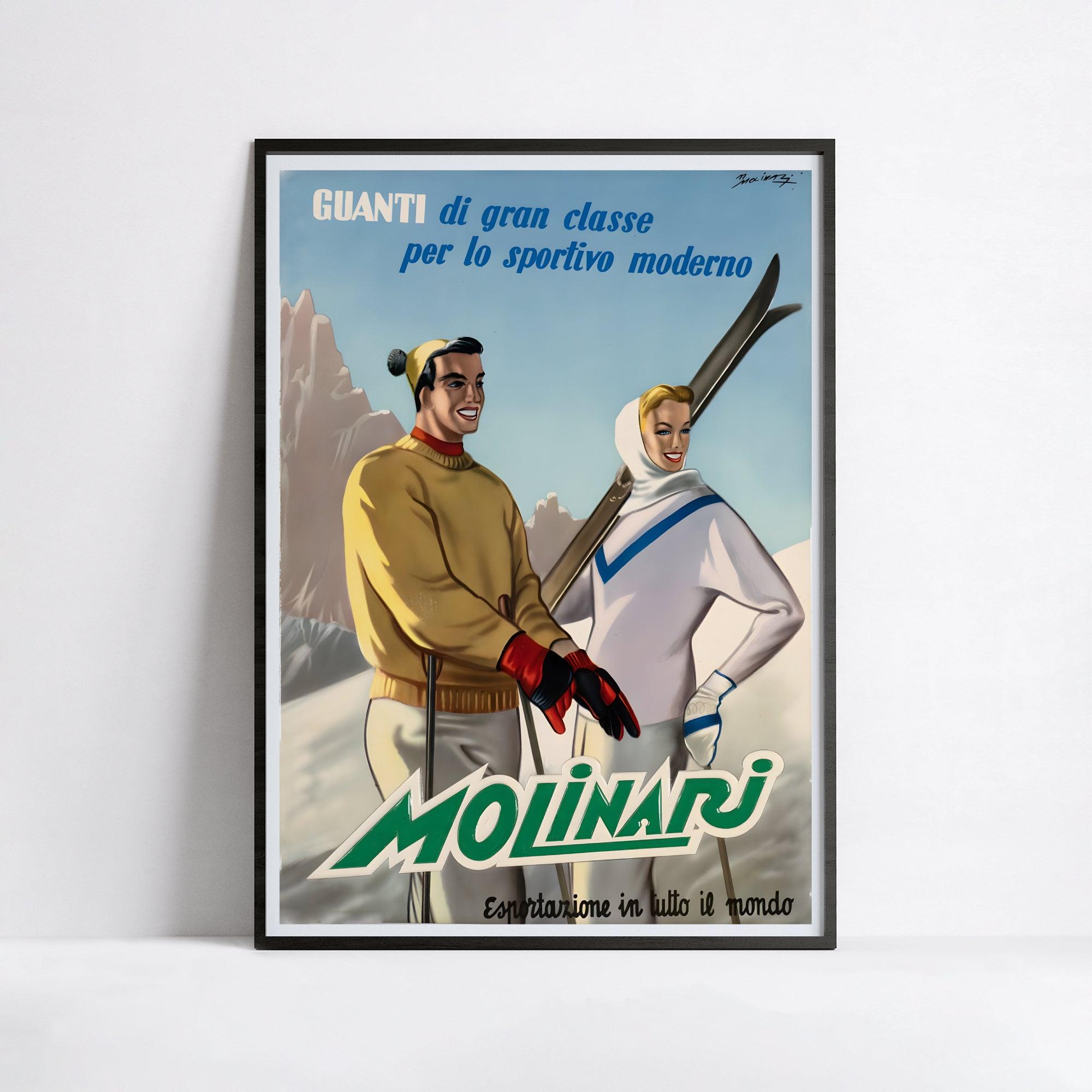 Affiche ski vintage "Molinari" - Italie - Haute Définition - papier mat 230gr/m² - Poster Vintage