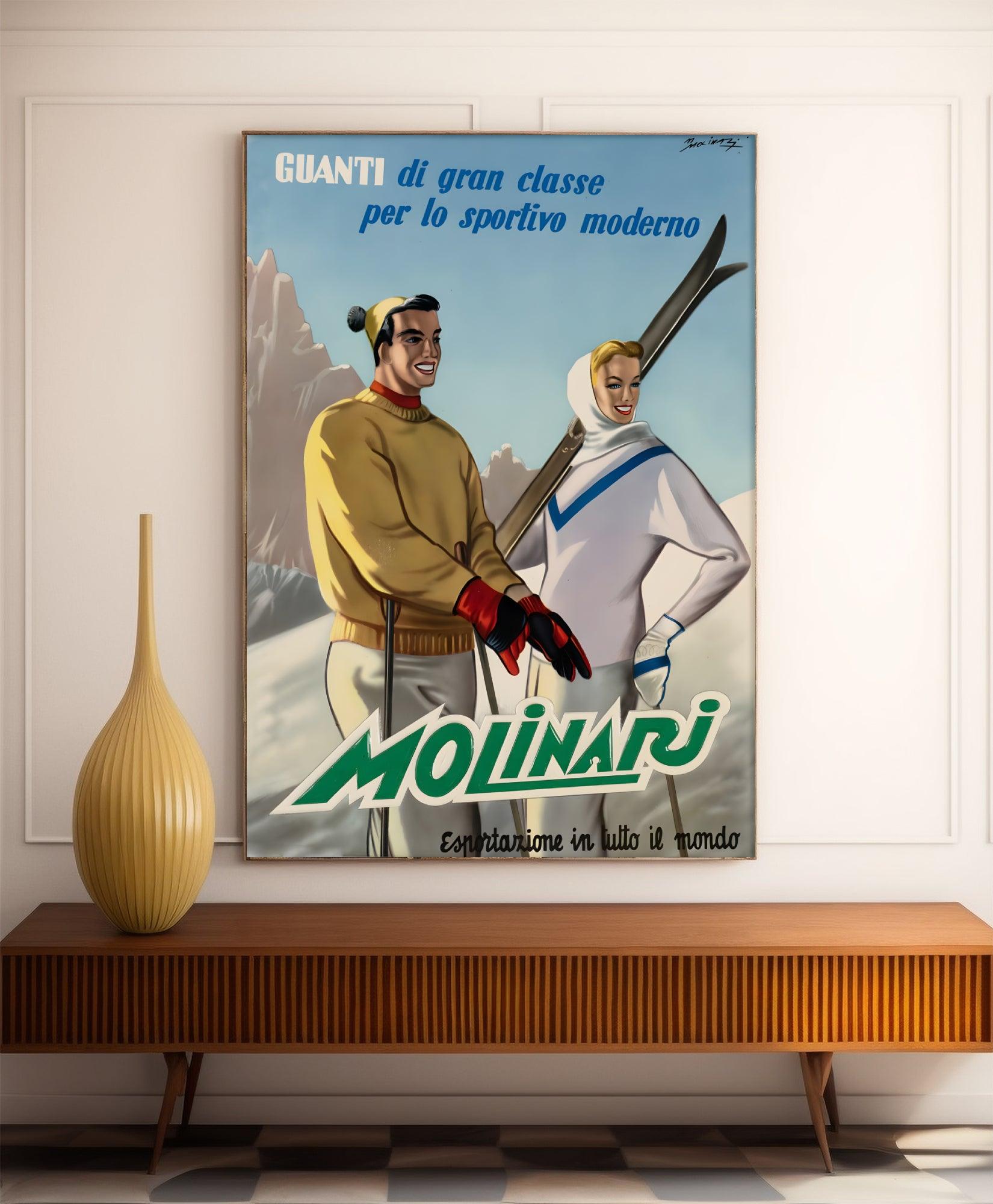 Affiche ski vintage "Molinari" - Italie - Haute Définition - papier mat 230gr/m² - Poster Vintage