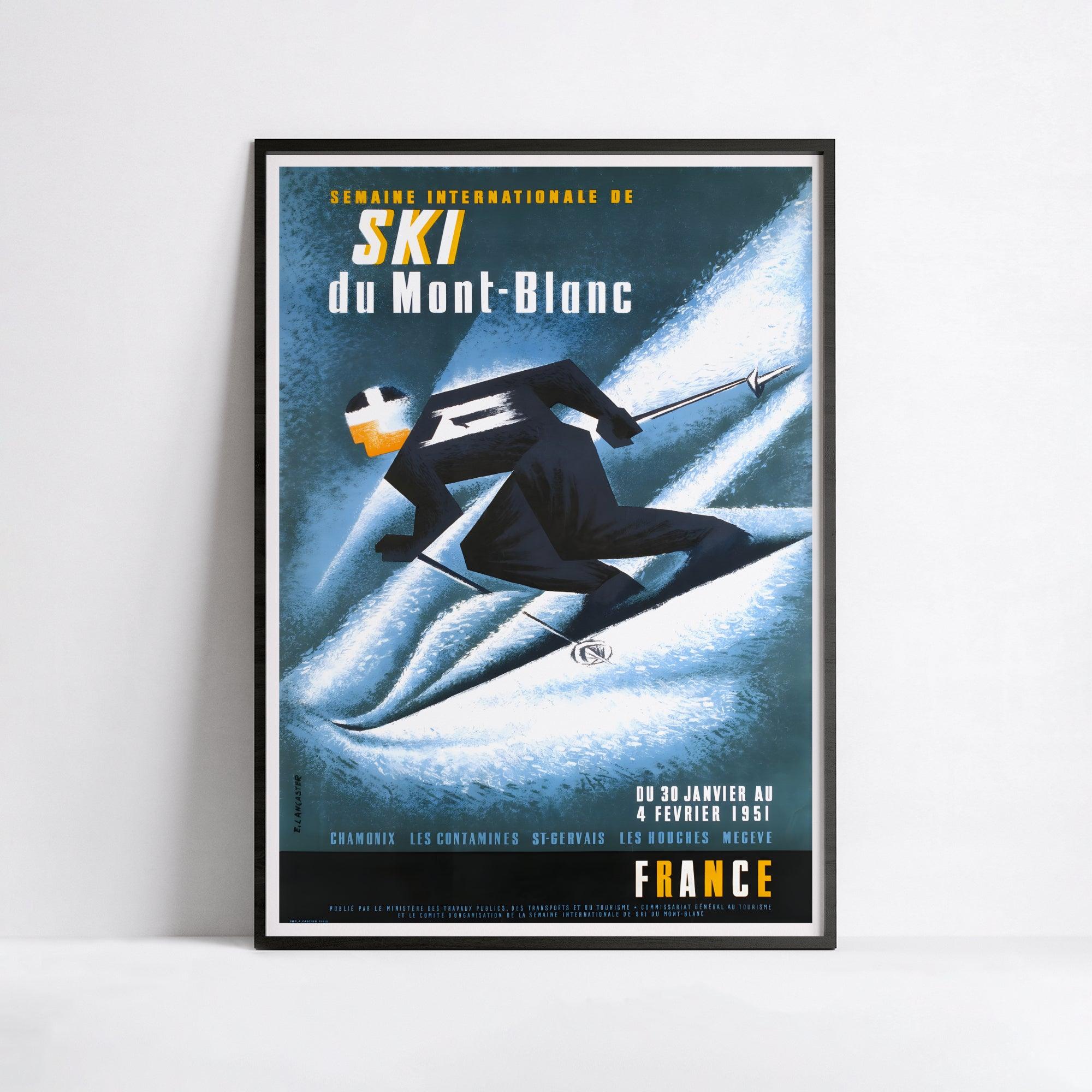 Affiche ski vintage "Mont Blanc" - Lancaster - Haute Définition - papier mat 230gr/m² - Poster Vintage