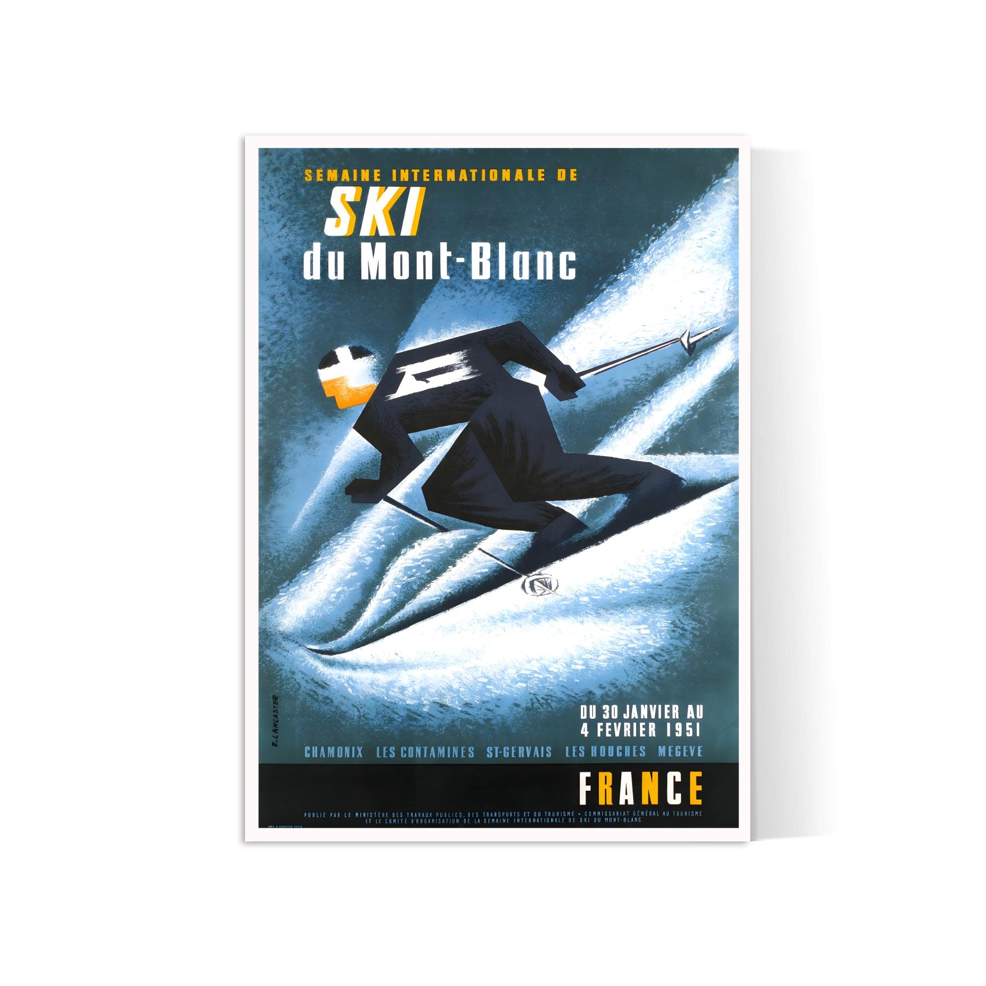 Affiche ski vintage "Mont Blanc" - Lancaster - Haute Définition - papier mat 230gr/m² - Poster Vintage