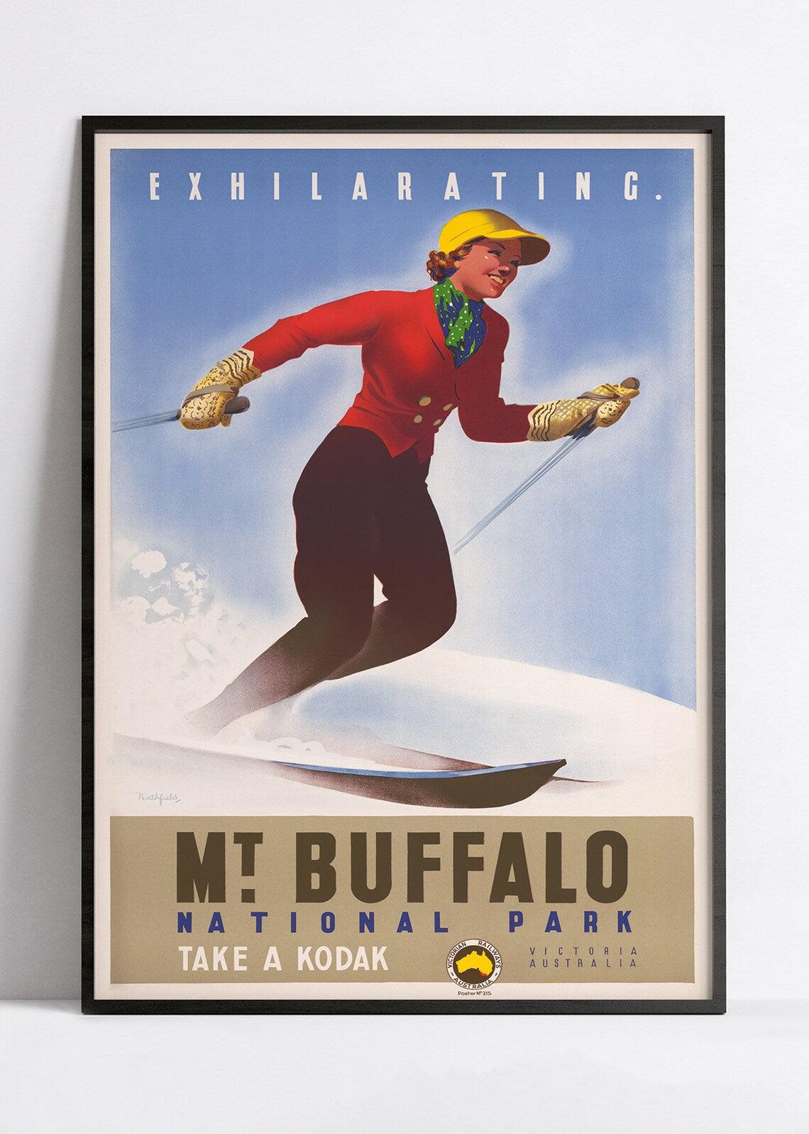 Affiche ski vintage "Mt Buffalo" - Haute Définition - papier mat 230gr/m² - Poster Vintage